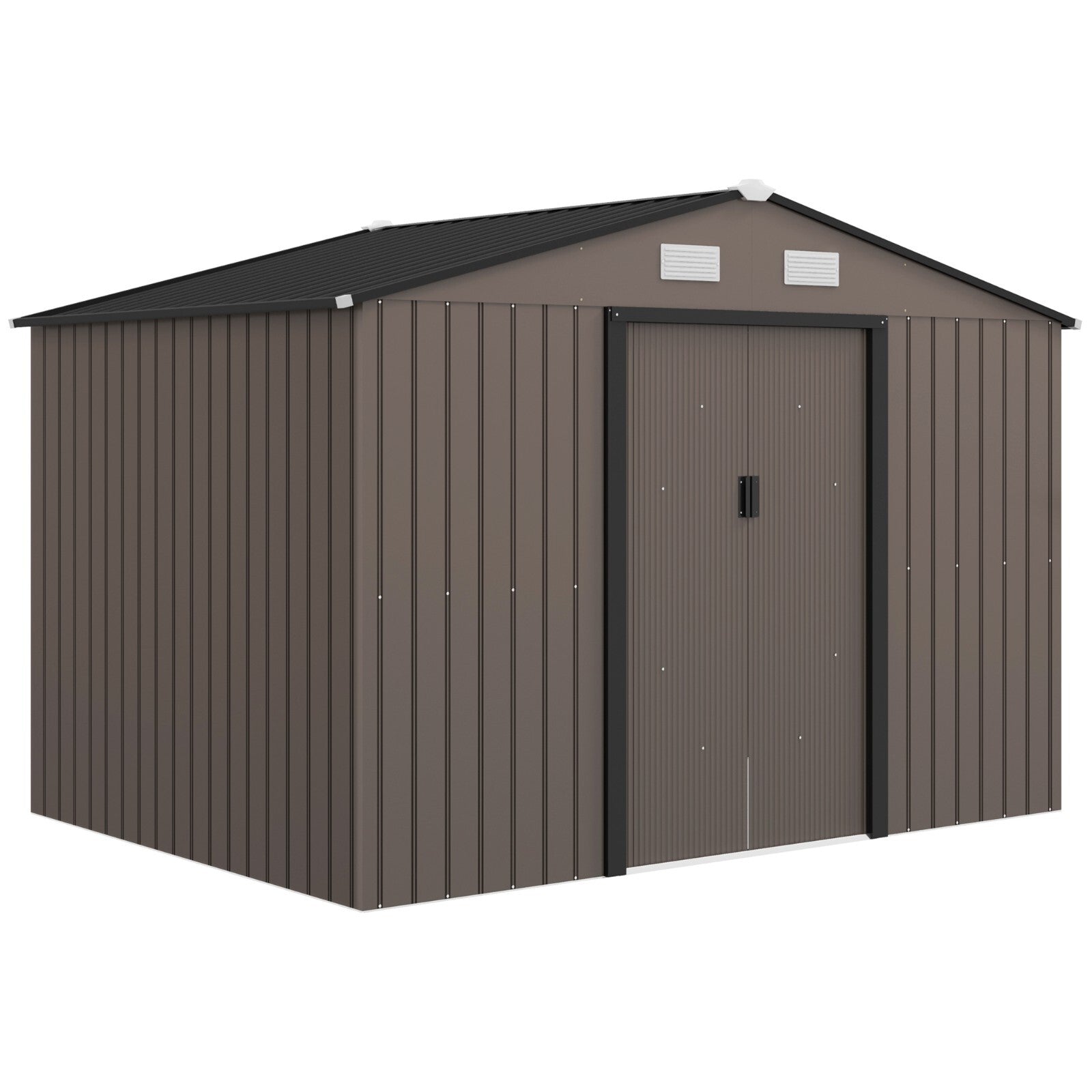 9 x 6FT Large Garden Metal Storage Shed with Sliding Doors Brown Patio Tool Shed - Home and Garden Furniture Shop - rustic - furniture