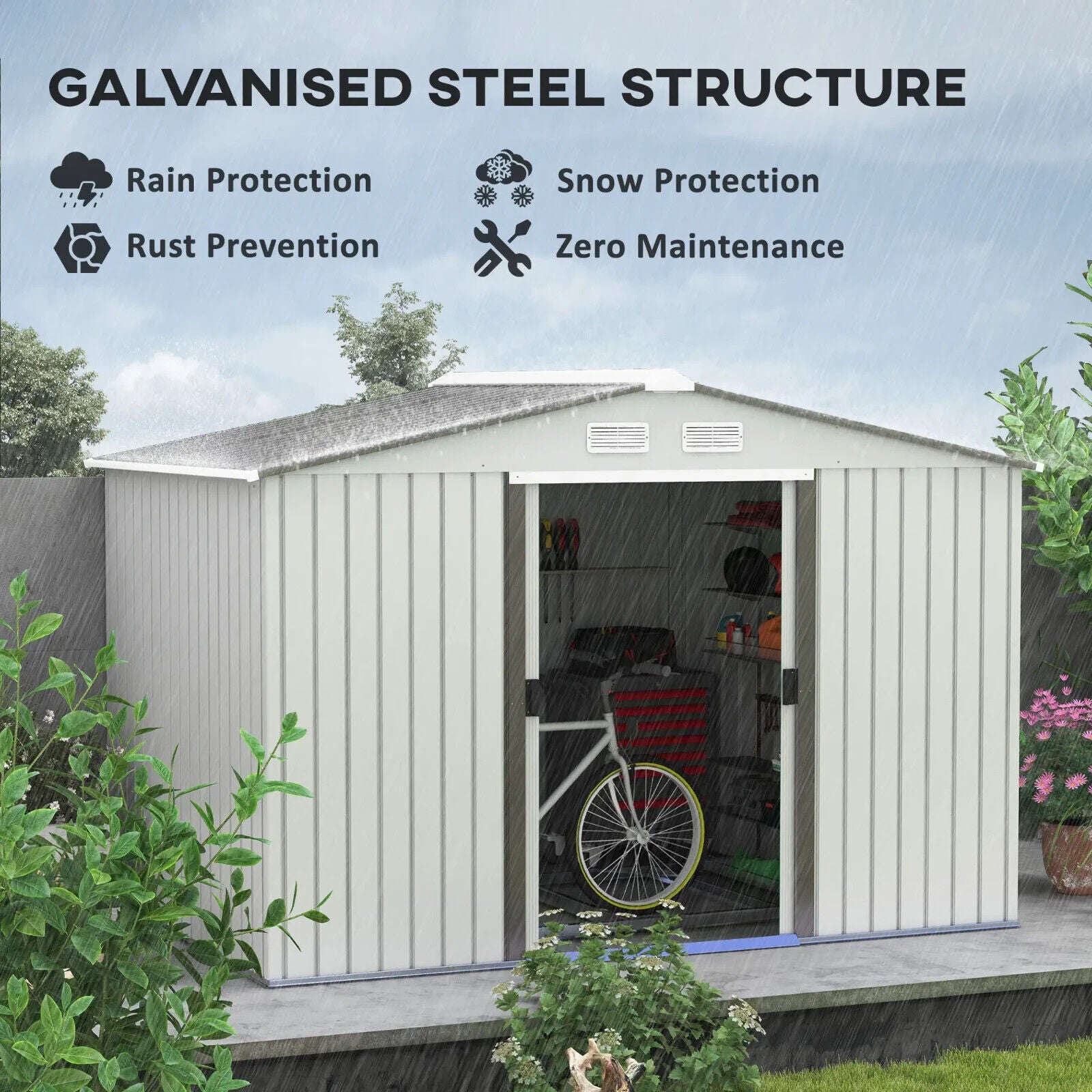 9 x 6ft Metal Garden Storage Shed Outdoor Tool Shed w/ Floor Foundation & Vents - Home and Garden Furniture Shop - #rustic - furniture#