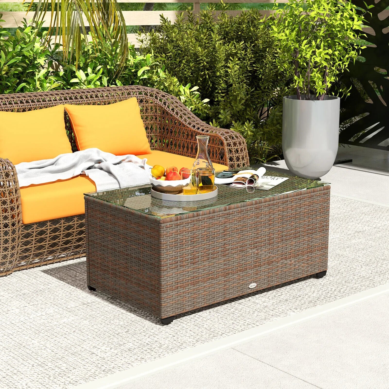 90 x 50cm Rattan Garden Side Table with Glass Top Table for Patio, Conservatory - Home and Garden Furniture Shop - #rustic - furniture#
