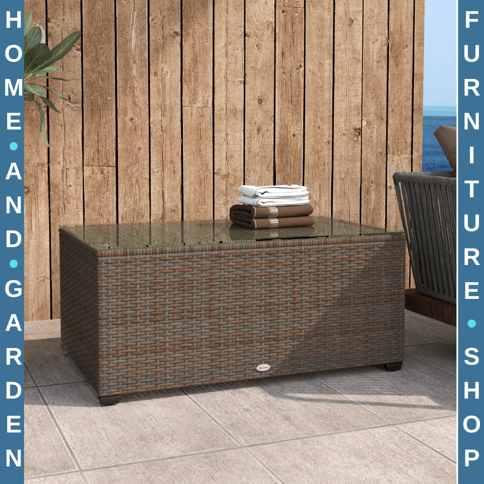 90 x 50cm Rattan Garden Side Table with Glass Top Table for Patio, Conservatory - Home and Garden Furniture Shop - #rustic - furniture#