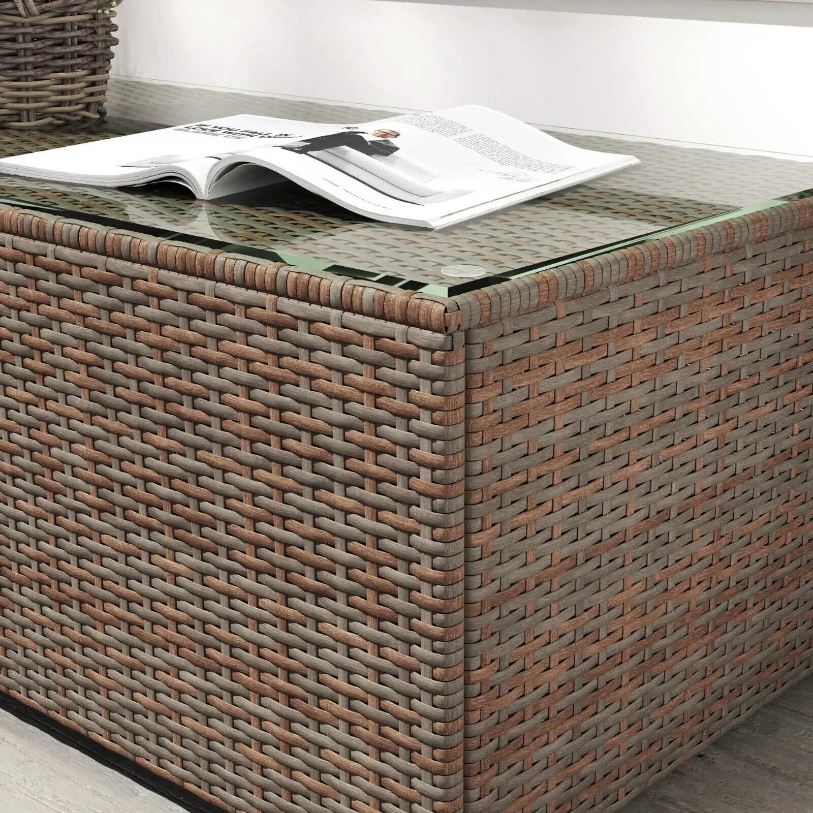 90 x 50cm Rattan Garden Side Table with Glass Top Table for Patio, Conservatory - Home and Garden Furniture Shop - #rustic - furniture#