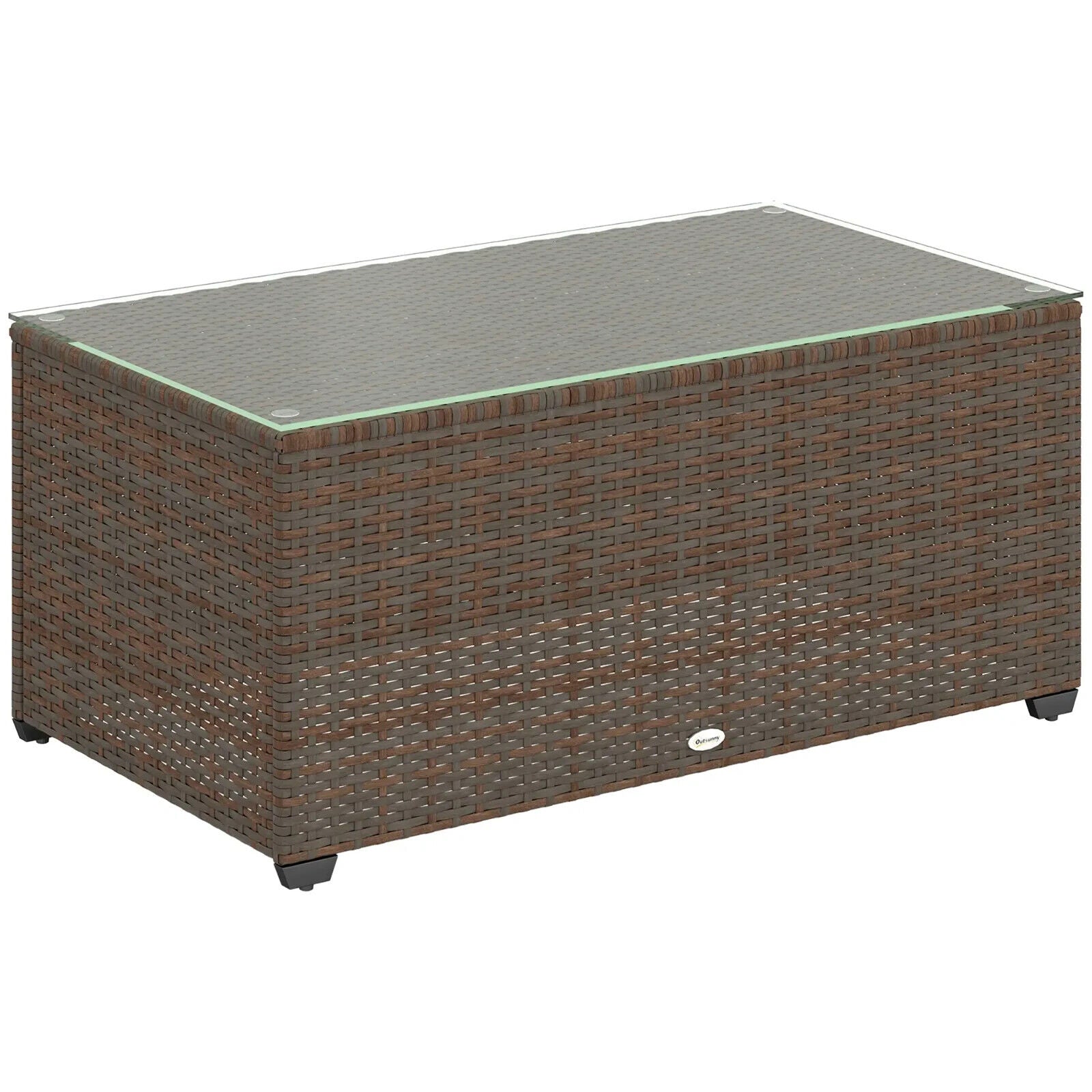90 x 50cm Rattan Garden Side Table with Glass Top Table for Patio, Conservatory - Home and Garden Furniture Shop - #rustic - furniture#