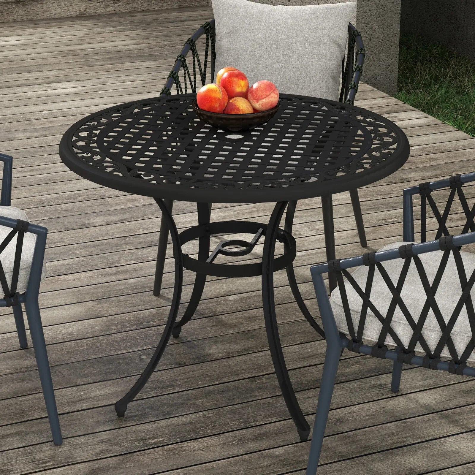90cm Round Cast Aluminium Garden Table with Parasol Hole Outdoor Dining for 2–4 - Home and Garden Furniture Shop - rustic - furniture