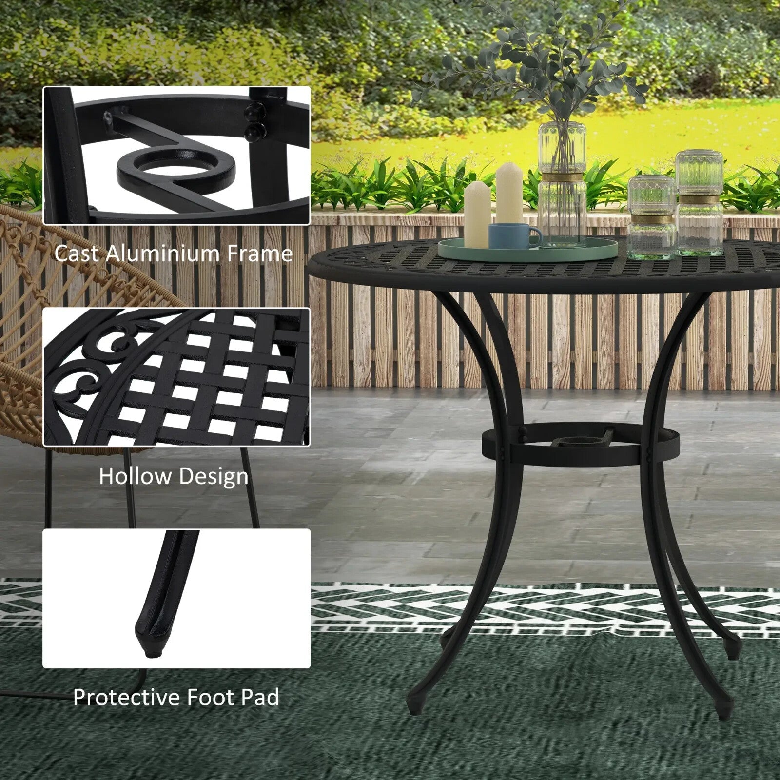 90cm Round Cast Aluminium Garden Table with Parasol Hole Outdoor Dining for 2–4 - Home and Garden Furniture Shop - rustic - furniture