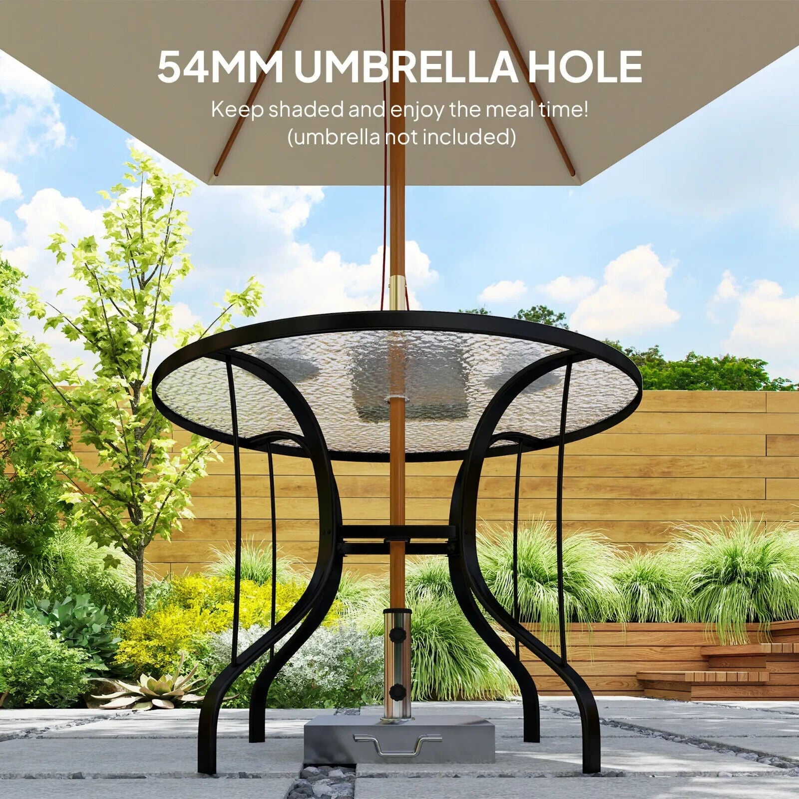 96.5×96.5×71cm Round Outdoor Dining Table with Tempered Glass Top & Parasol Hole - Home and Garden Furniture Shop - #rustic - furniture#