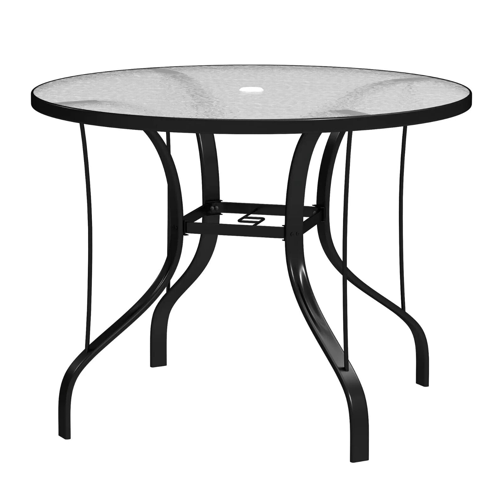 96.5×96.5×71cm Round Outdoor Dining Table with Tempered Glass Top & Parasol Hole - Home and Garden Furniture Shop - #rustic - furniture#
