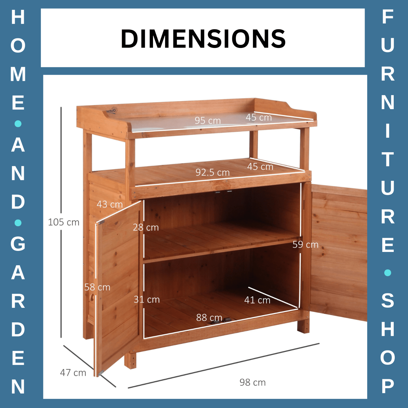 98 x 47 x 105cm Wooden Potting Bench Table with Storage Cabinet and Metal Top - Home and Garden Furniture Shop - rustic - furniture