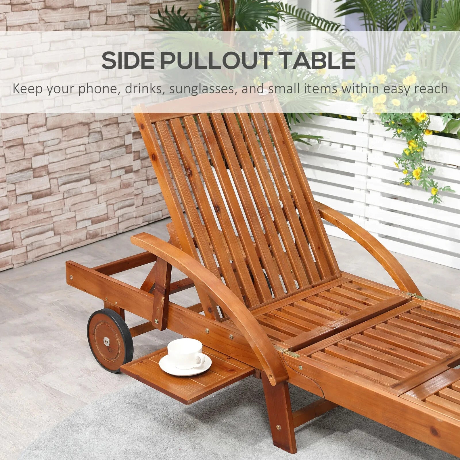 Acacia Wood Reclining Outdoor Garden Sun Lounger w/ Wheels for Patio or Poolside - Home and Garden Furniture Shop - rustic - furniture