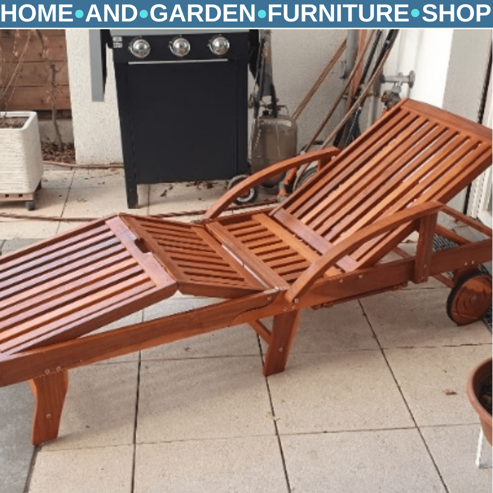 Acacia Wood Reclining Outdoor Garden Sun Lounger w/ Wheels for Patio or Poolside - Home and Garden Furniture Shop - rustic - furniture