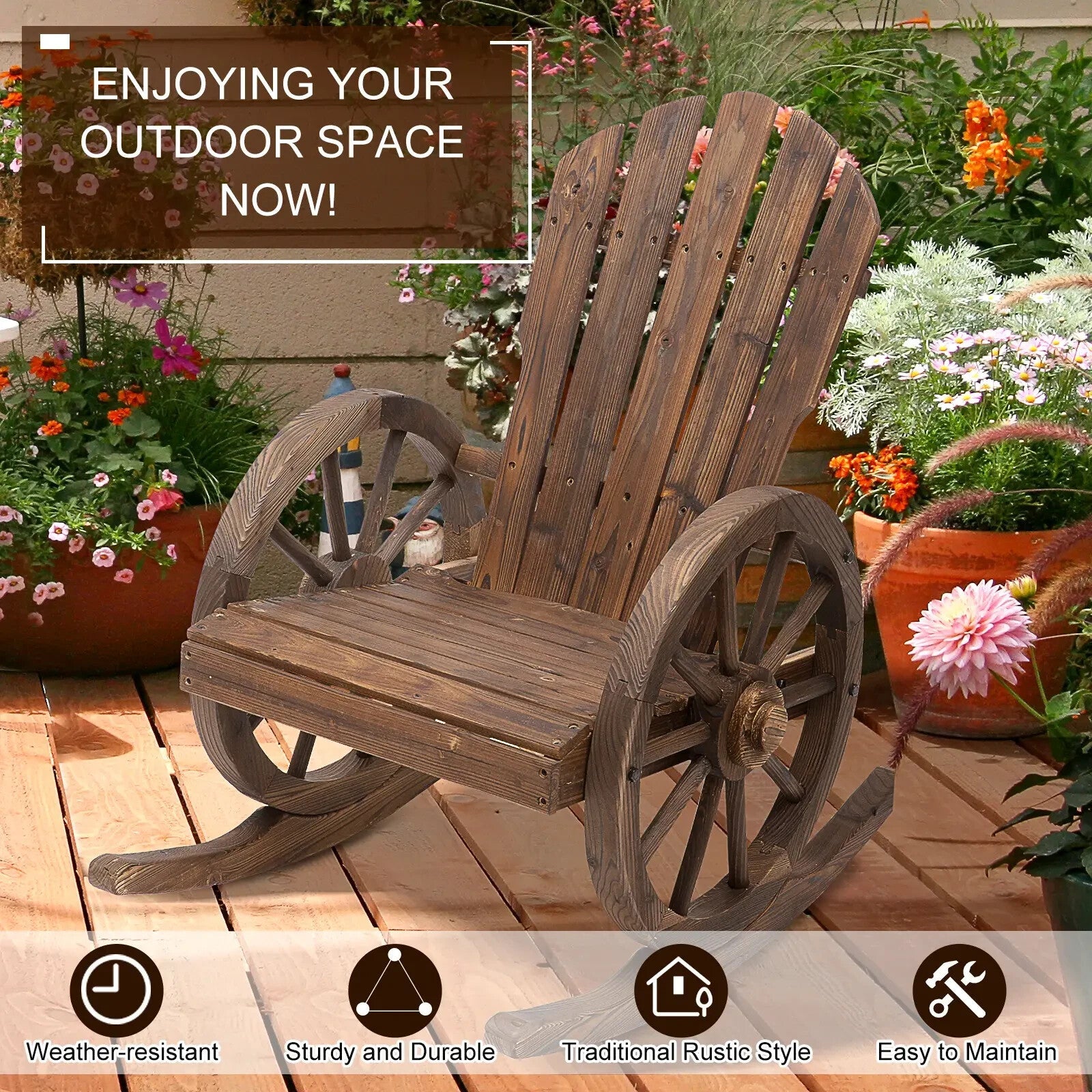 Adirondack Rocking Chair Reclining Garden Furniture Carbonized Wood Colour - Home and Garden Furniture Shop - rustic - furniture