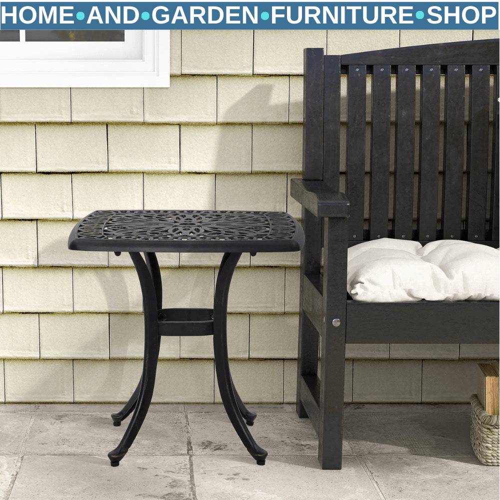 Aluminium Square Bistro Table Garden Side Table with Umbrella Hole Bronze Tone - Home and Garden Furniture Shop - #rustic - furniture#