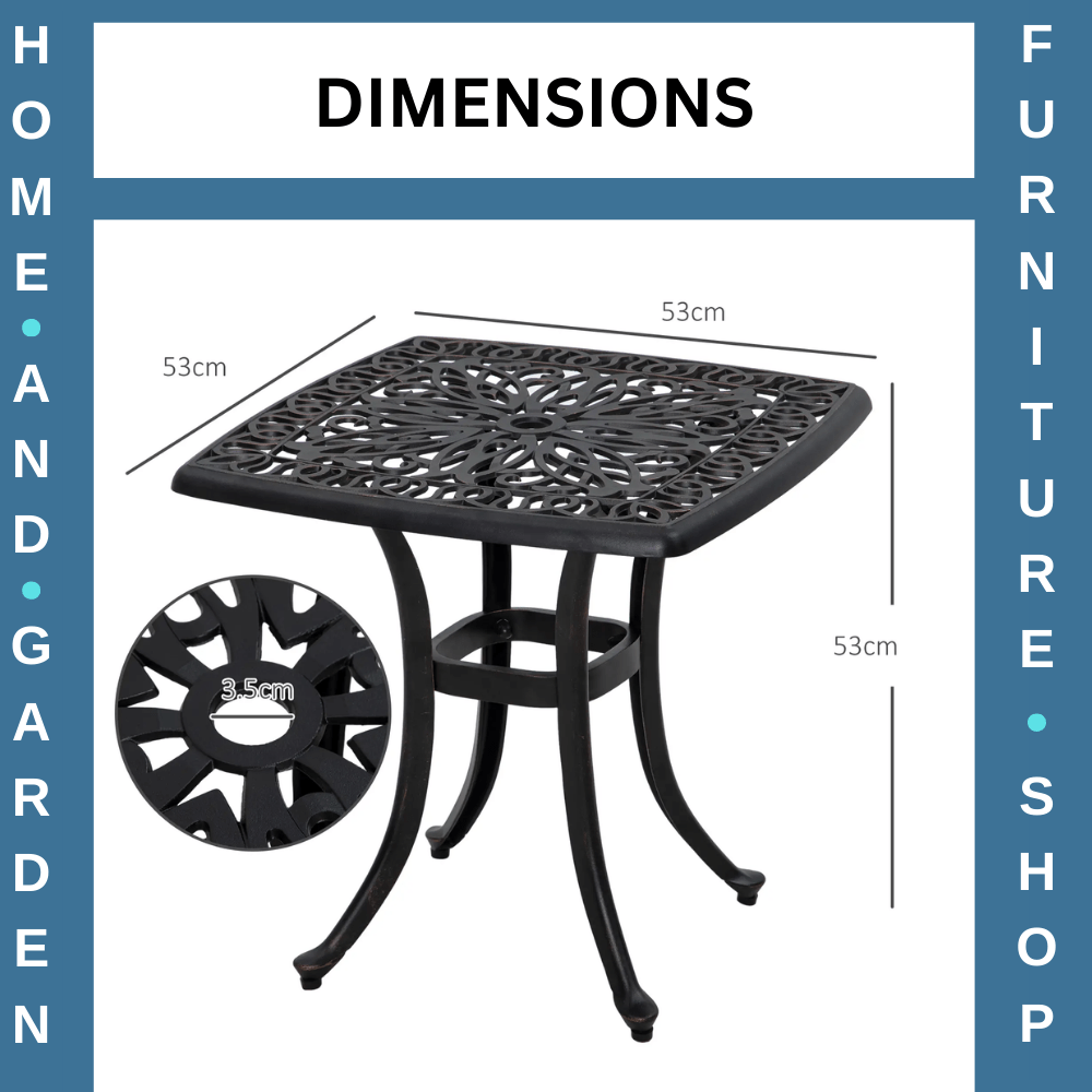 Aluminium Square Bistro Table Garden Side Table with Umbrella Hole Bronze Tone - Home and Garden Furniture Shop - #rustic - furniture#