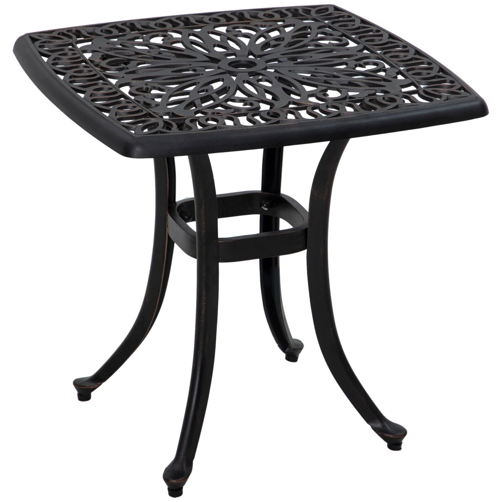 Aluminium Square Bistro Table Garden Side Table with Umbrella Hole Bronze Tone - Home and Garden Furniture Shop - #rustic - furniture#