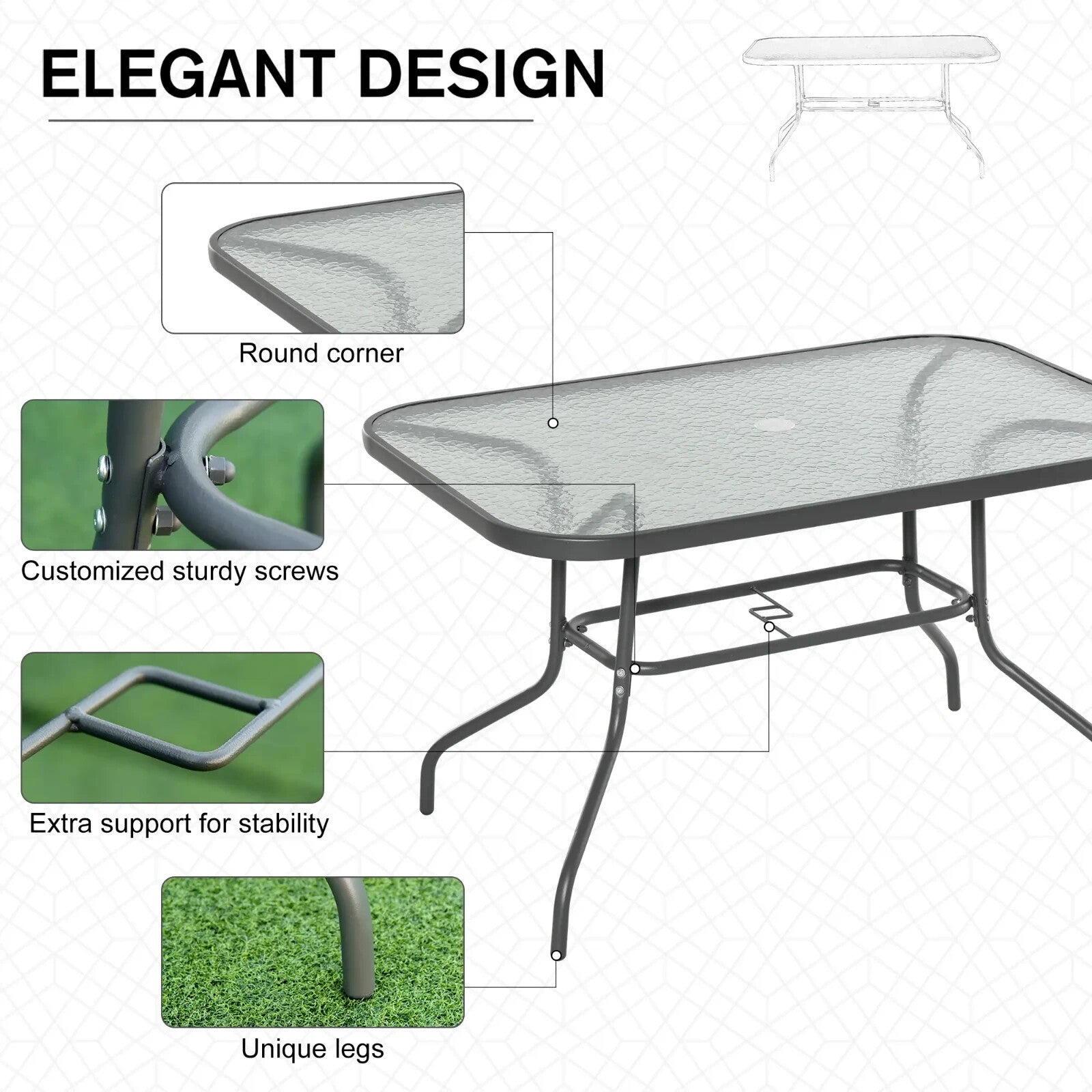 Aquatex Glass Garden Table w/ Curved Metal Frame & Parasol Hole for Outdoor Use - Home and Garden Furniture Shop - rustic - furniture