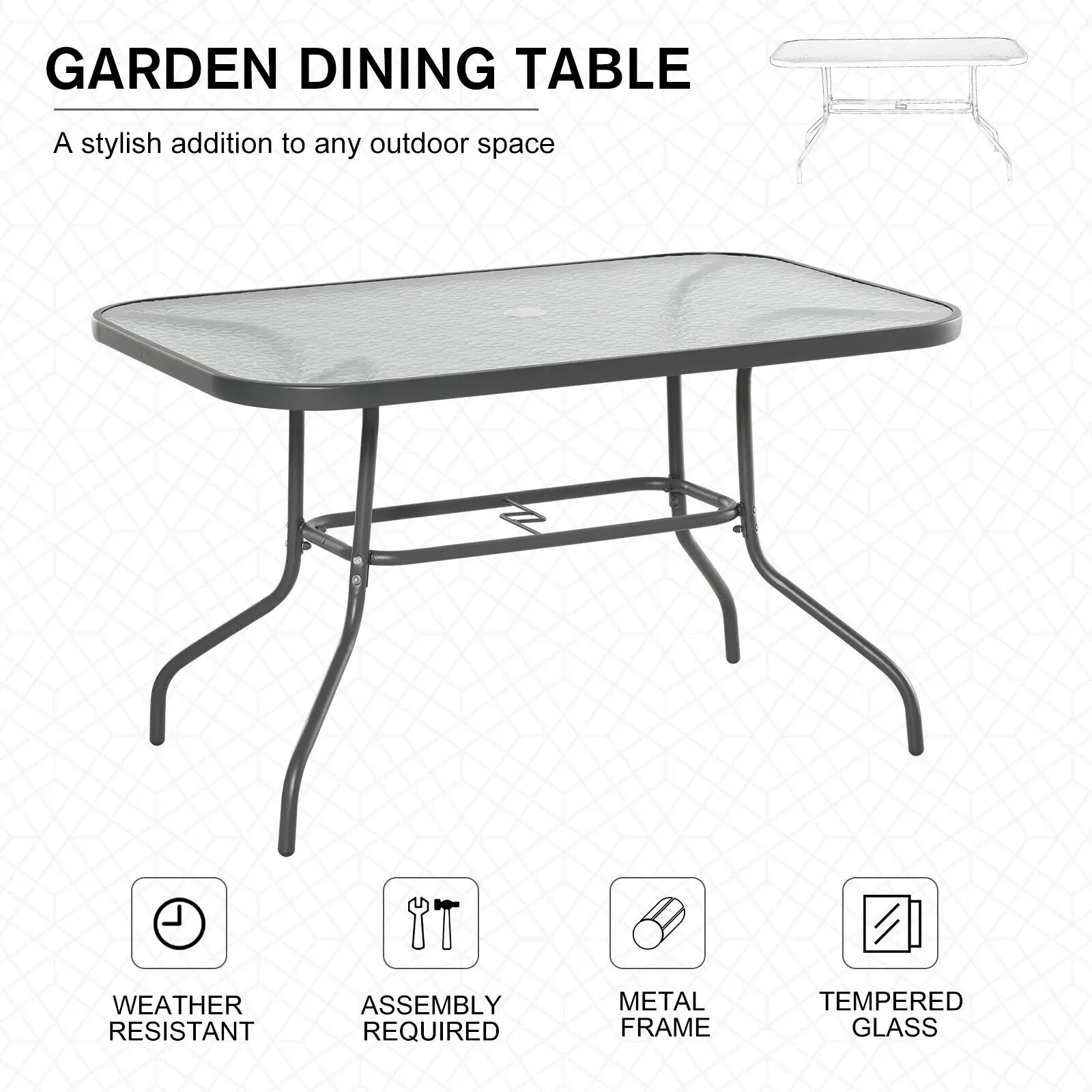 Aquatex Glass Garden Table w/ Curved Metal Frame & Parasol Hole for Outdoor Use - Home and Garden Furniture Shop - rustic - furniture