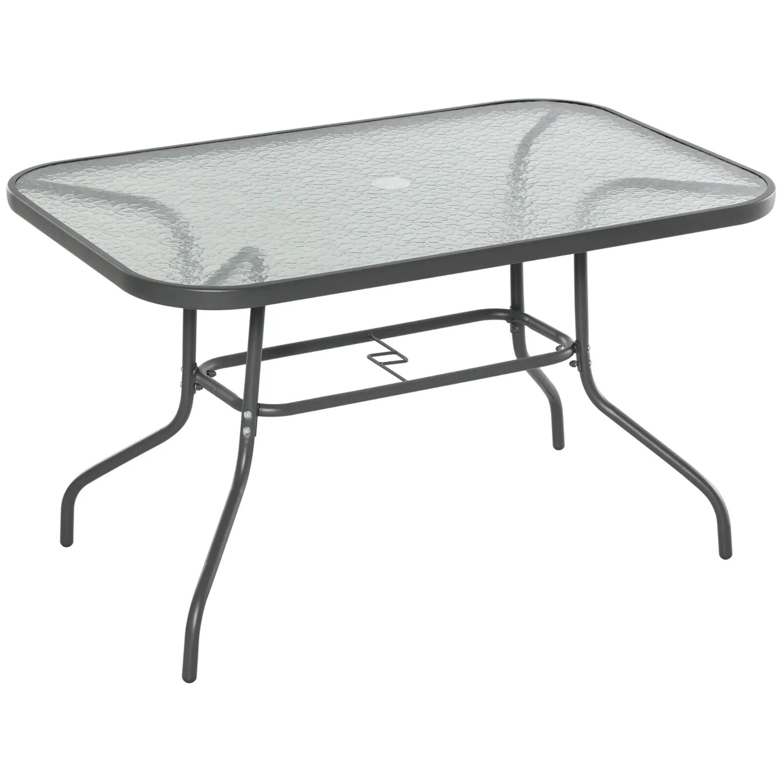 Aquatex Glass Garden Table w/ Curved Metal Frame & Parasol Hole for Outdoor Use - Home and Garden Furniture Shop - rustic - furniture