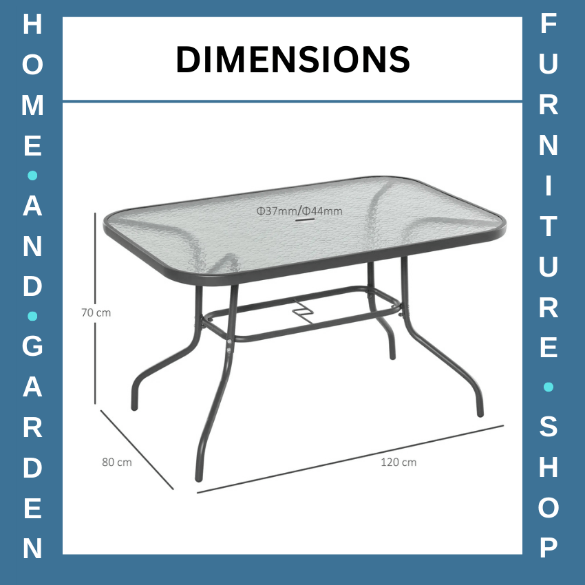 Aquatex Glass Garden Table w/ Curved Metal Frame & Parasol Hole for Outdoor Use - Home and Garden Furniture Shop - rustic - furniture