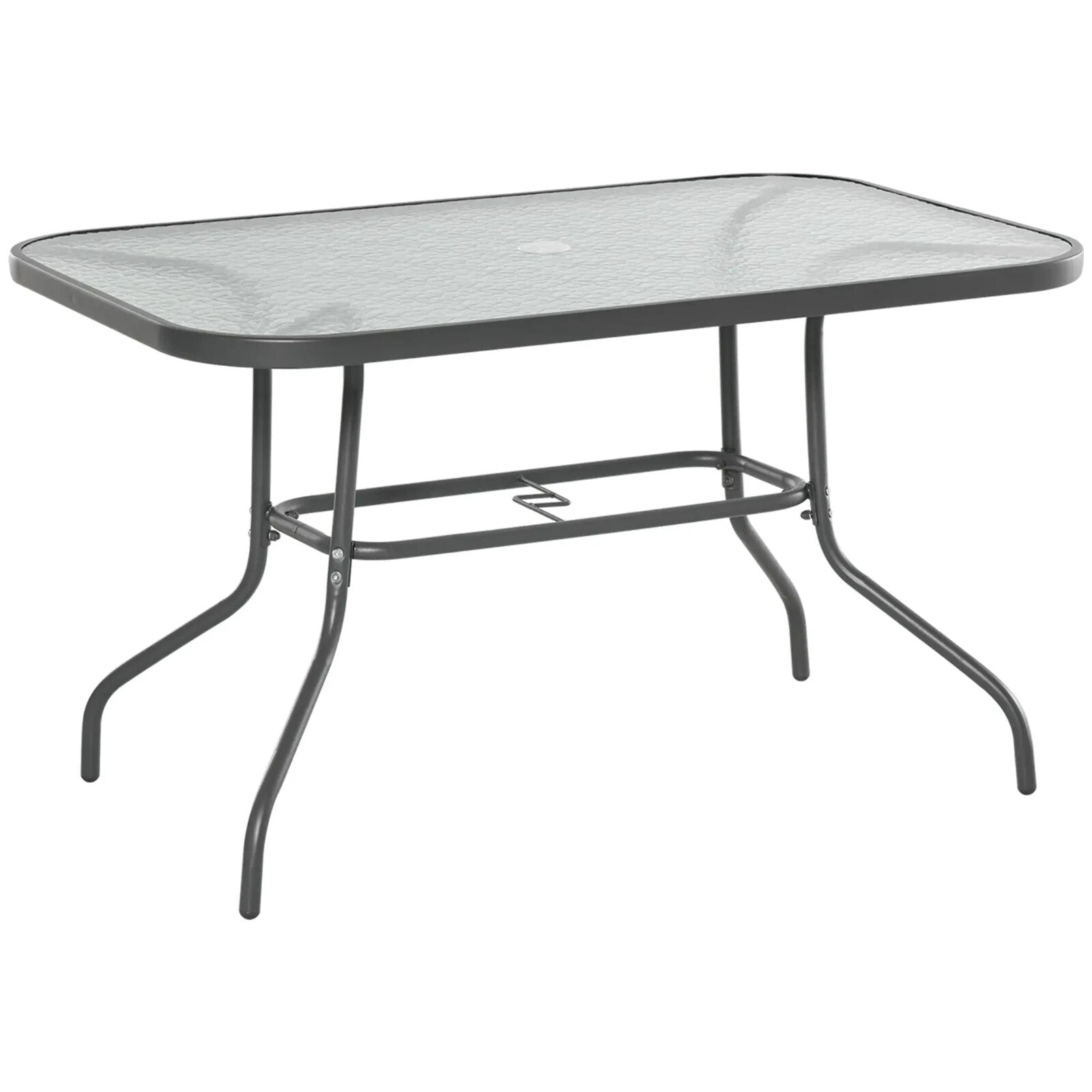 Aquatex Glass Garden Table w/ Curved Metal Frame & Parasol Hole for Outdoor Use - Home and Garden Furniture Shop - rustic - furniture