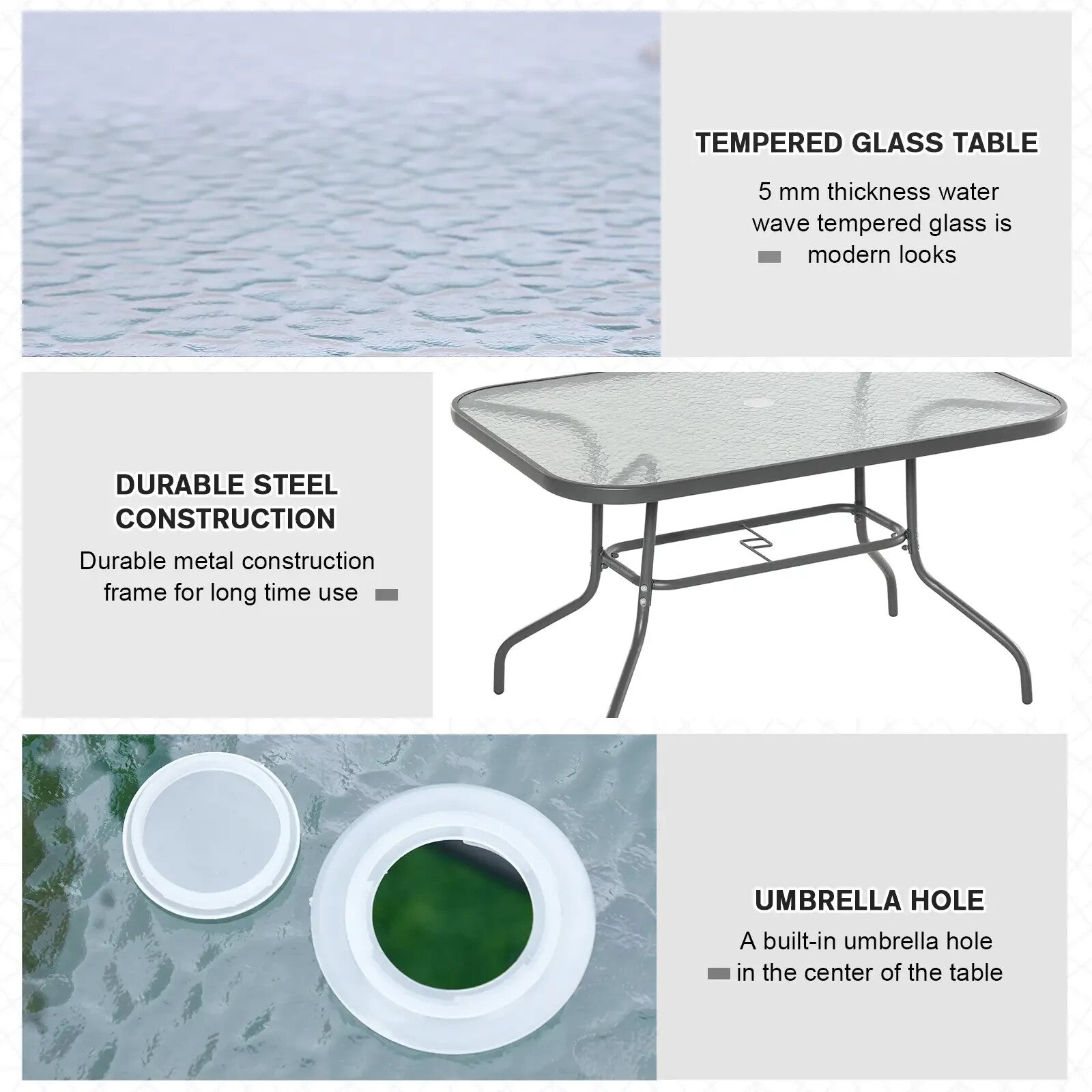 Aquatex Glass Garden Table w/ Curved Metal Frame & Parasol Hole for Outdoor Use - Home and Garden Furniture Shop - rustic - furniture