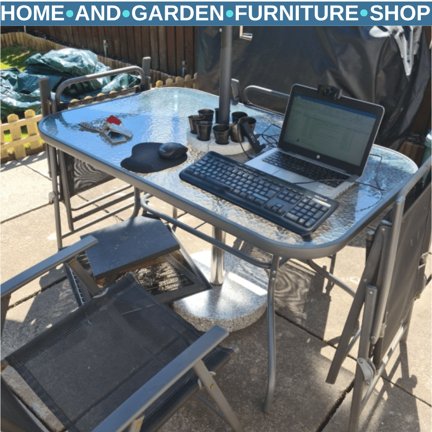 Aquatex Glass Garden Table w/ Curved Metal Frame & Parasol Hole for Outdoor Use - Home and Garden Furniture Shop - rustic - furniture