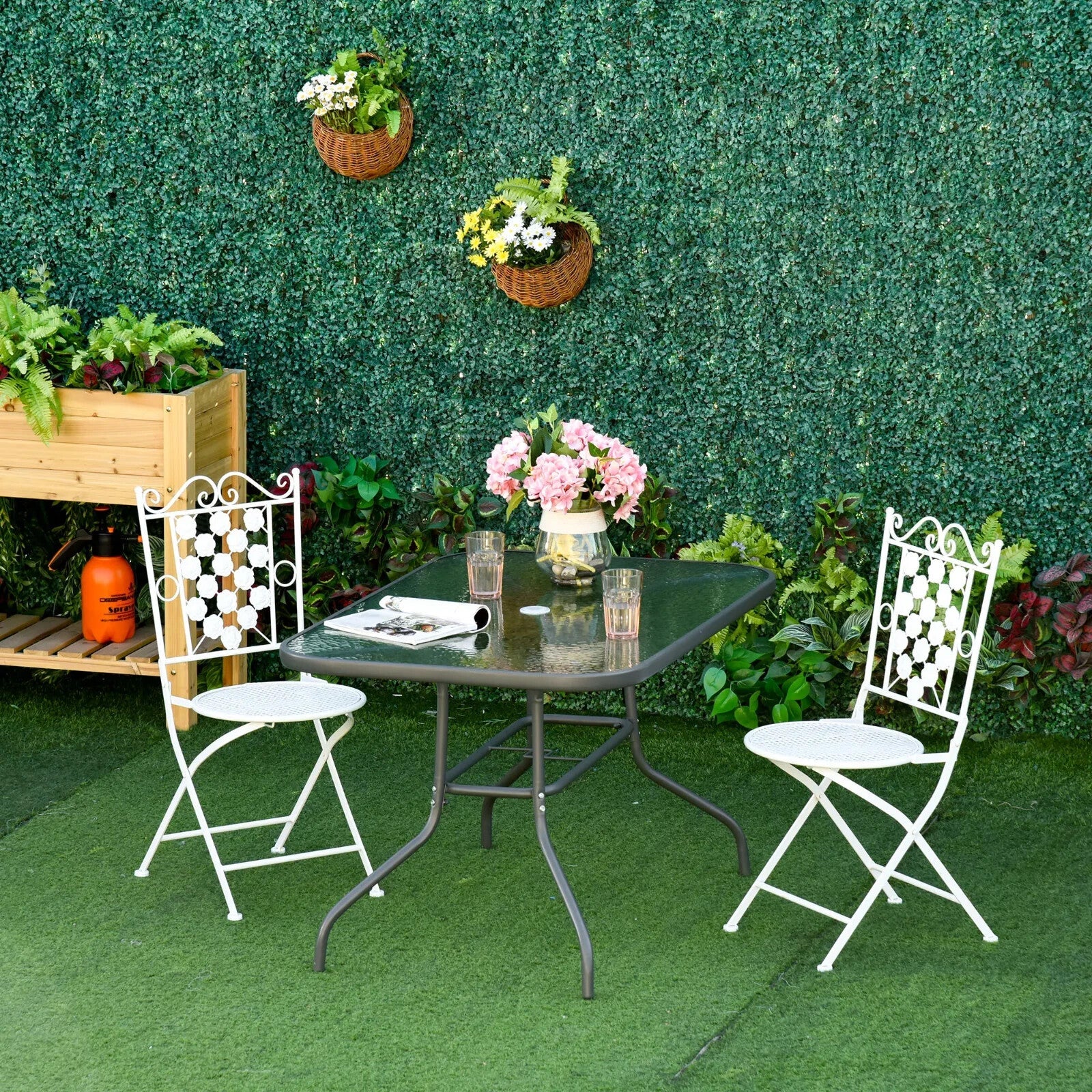 Aquatex Glass Garden Table w/ Curved Metal Frame & Parasol Hole for Outdoor Use - Home and Garden Furniture Shop - rustic - furniture