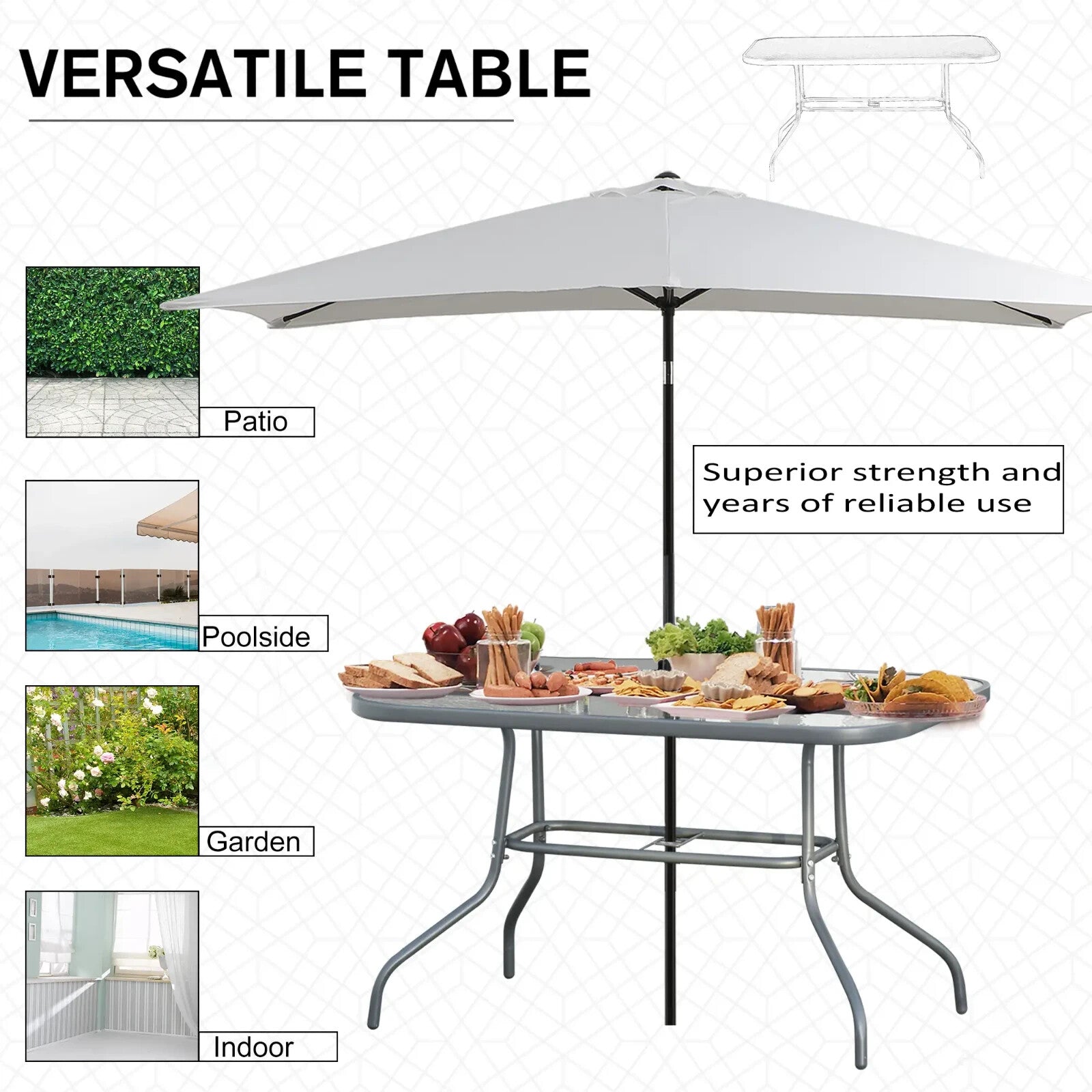 Aquatex Glass Garden Table w/ Curved Metal Frame & Parasol Hole for Outdoor Use - Home and Garden Furniture Shop - rustic - furniture