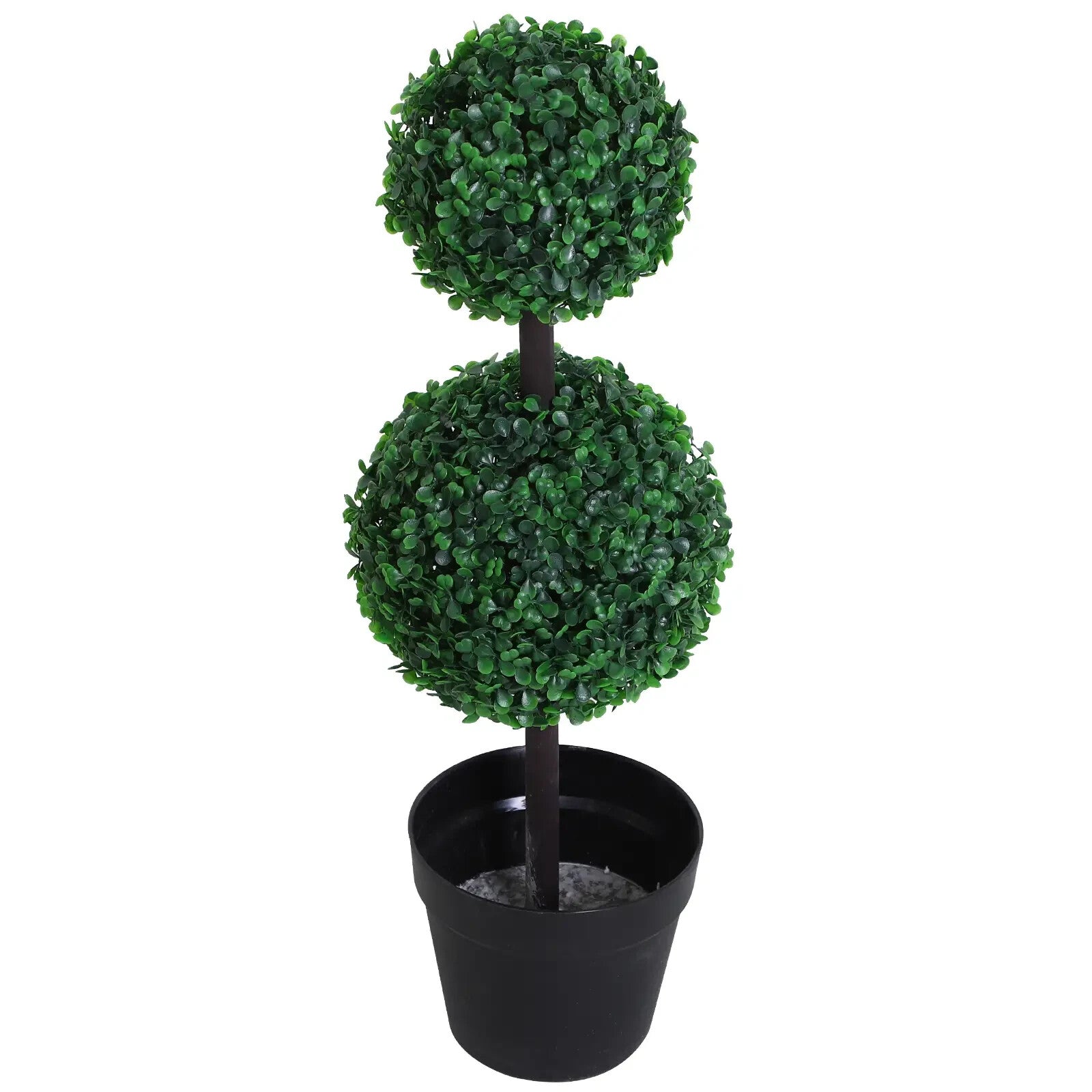 Artificial Boxwood Plant Set of 2 Double Balls Topiary with Black Pot Green - Home and Garden Furniture Shop - rustic - furniture