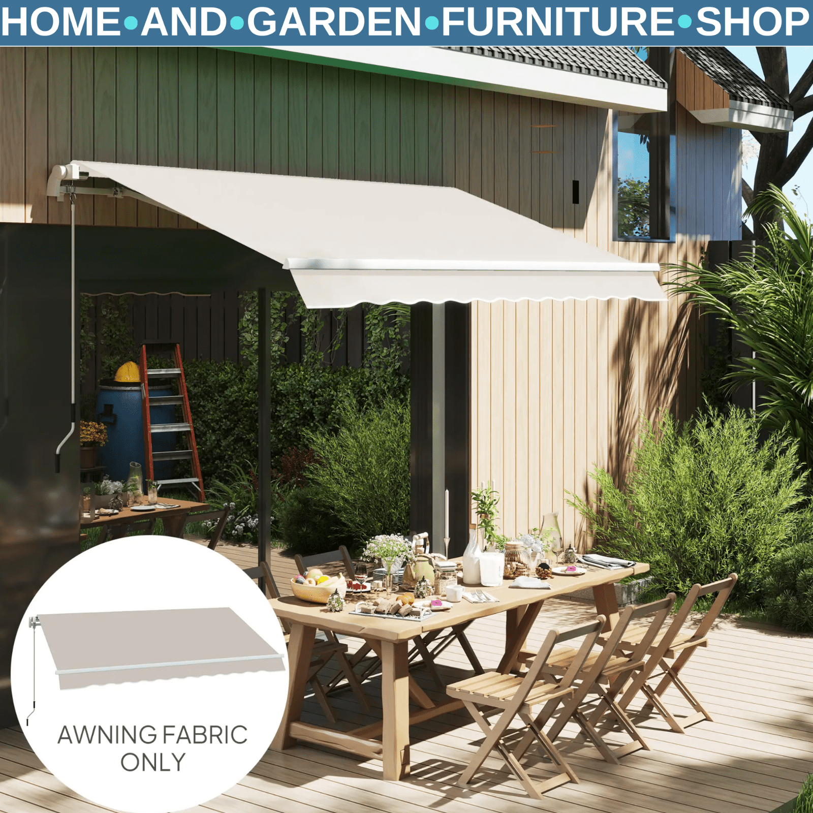 Awning Replacement Canopy Fabric Only Shade Cover Water Resistant Cream White - Home and Garden Furniture Shop - rustic - furniture