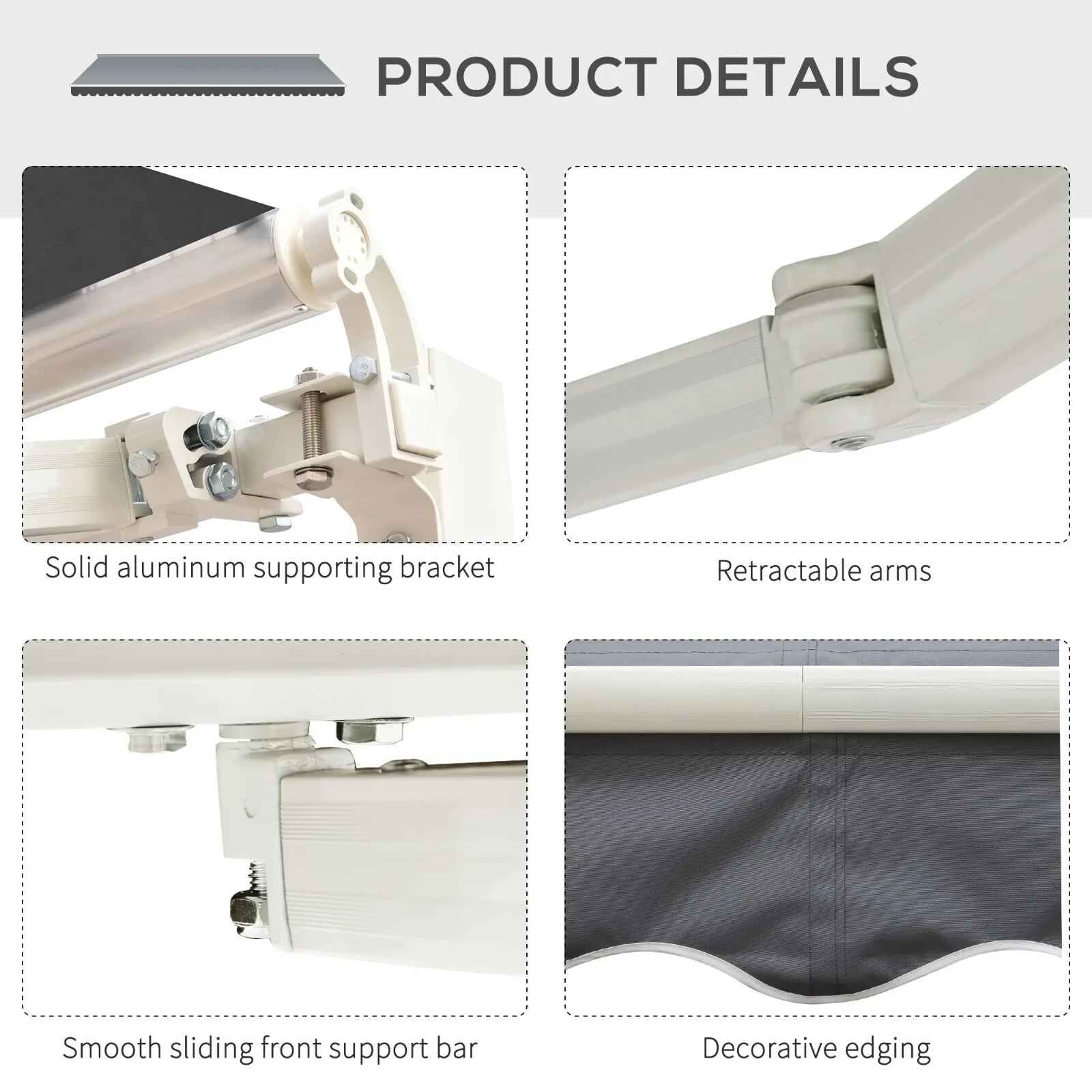 Awning Retractable Sun Shade Canopy w/ Winding Handle & Height Adjustable Grey - Home and Garden Furniture Shop - rustic - furniture
