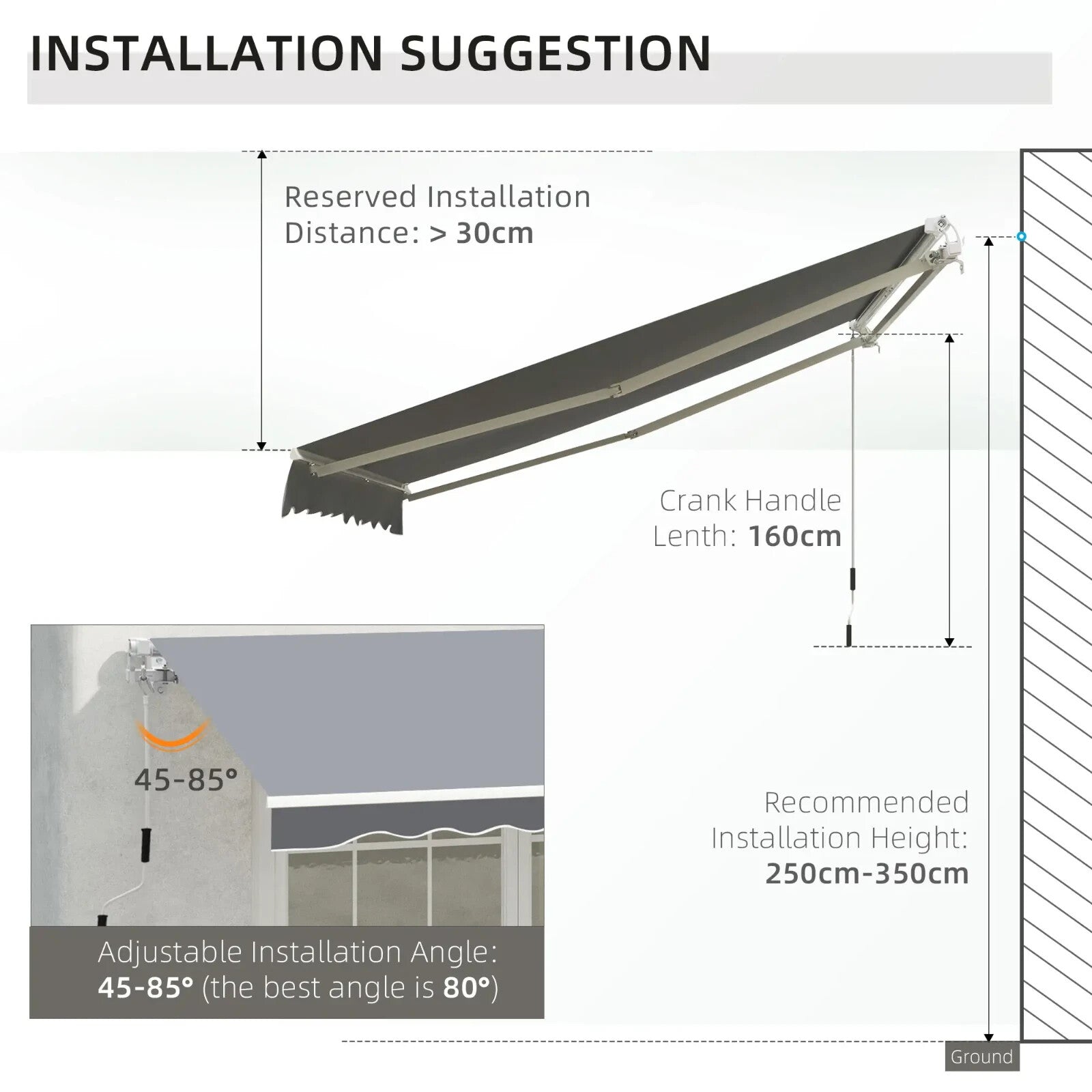 Awning Retractable Sun Shade Canopy w/ Winding Handle & Height Adjustable Grey - Home and Garden Furniture Shop - rustic - furniture