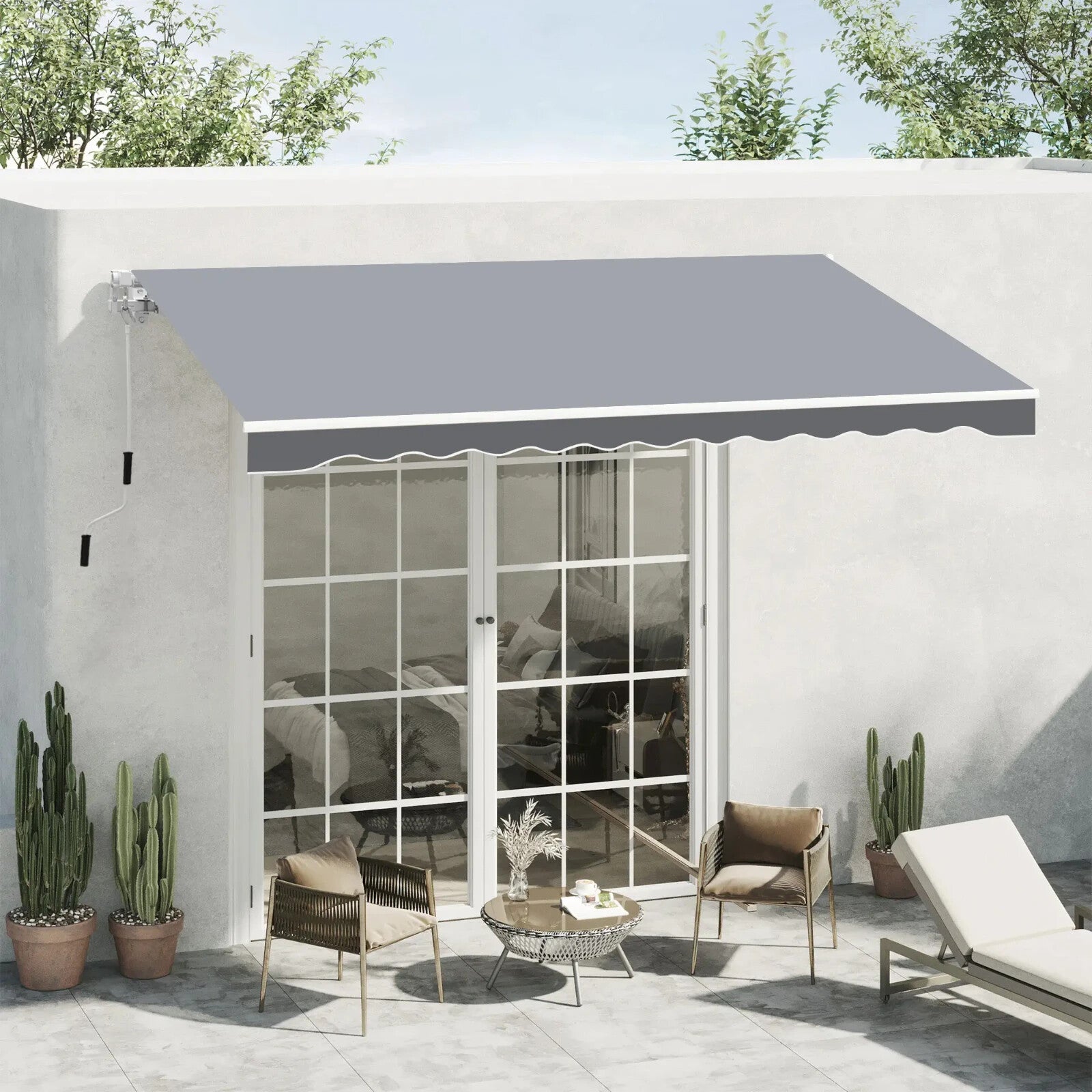 Awning Retractable Sun Shade Canopy w/ Winding Handle & Height Adjustable Grey - Home and Garden Furniture Shop - rustic - furniture