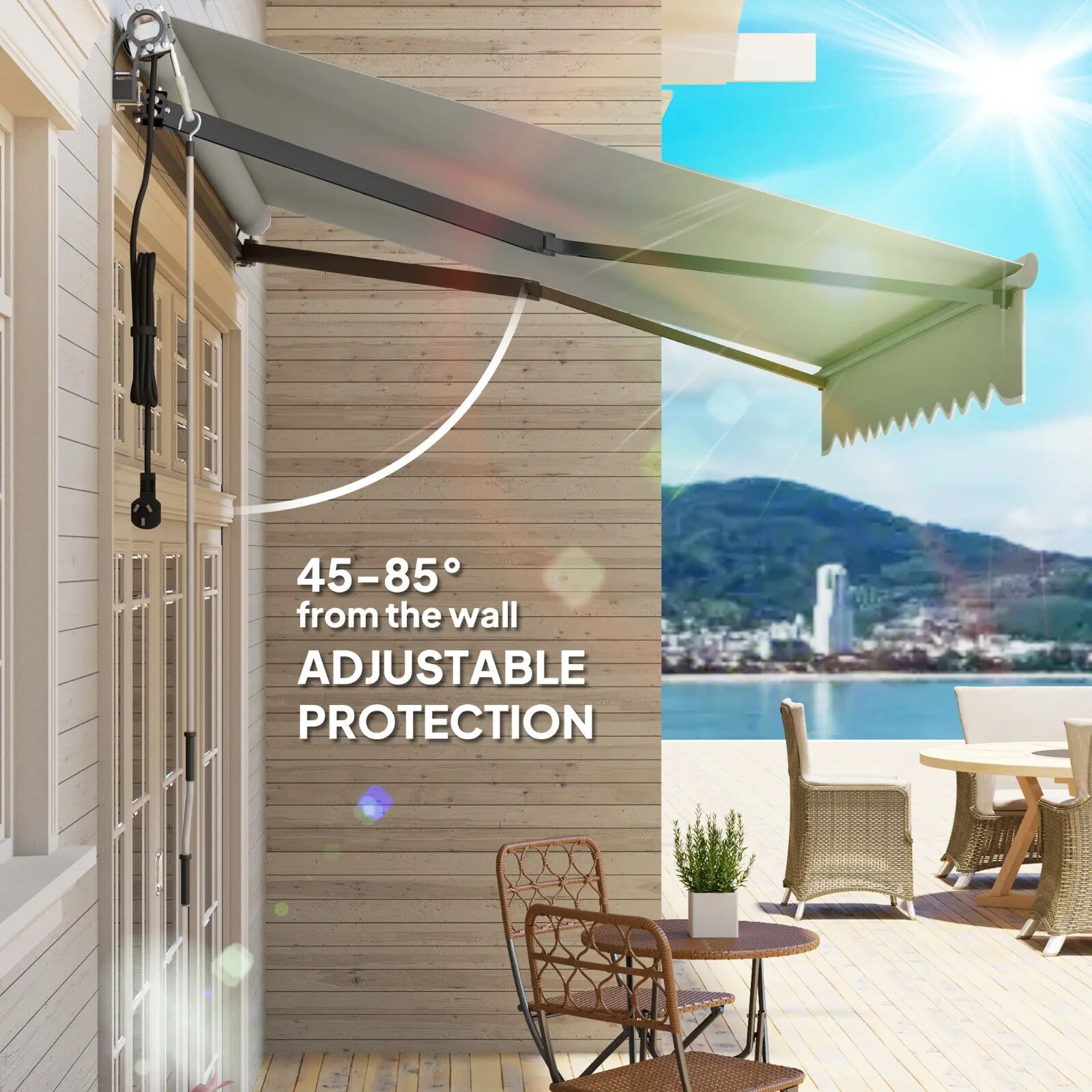 Awning Retractable Sun Shade Canopy with Remote Control & Electric Light Grey - Home and Garden Furniture Shop - #rustic - furniture#
