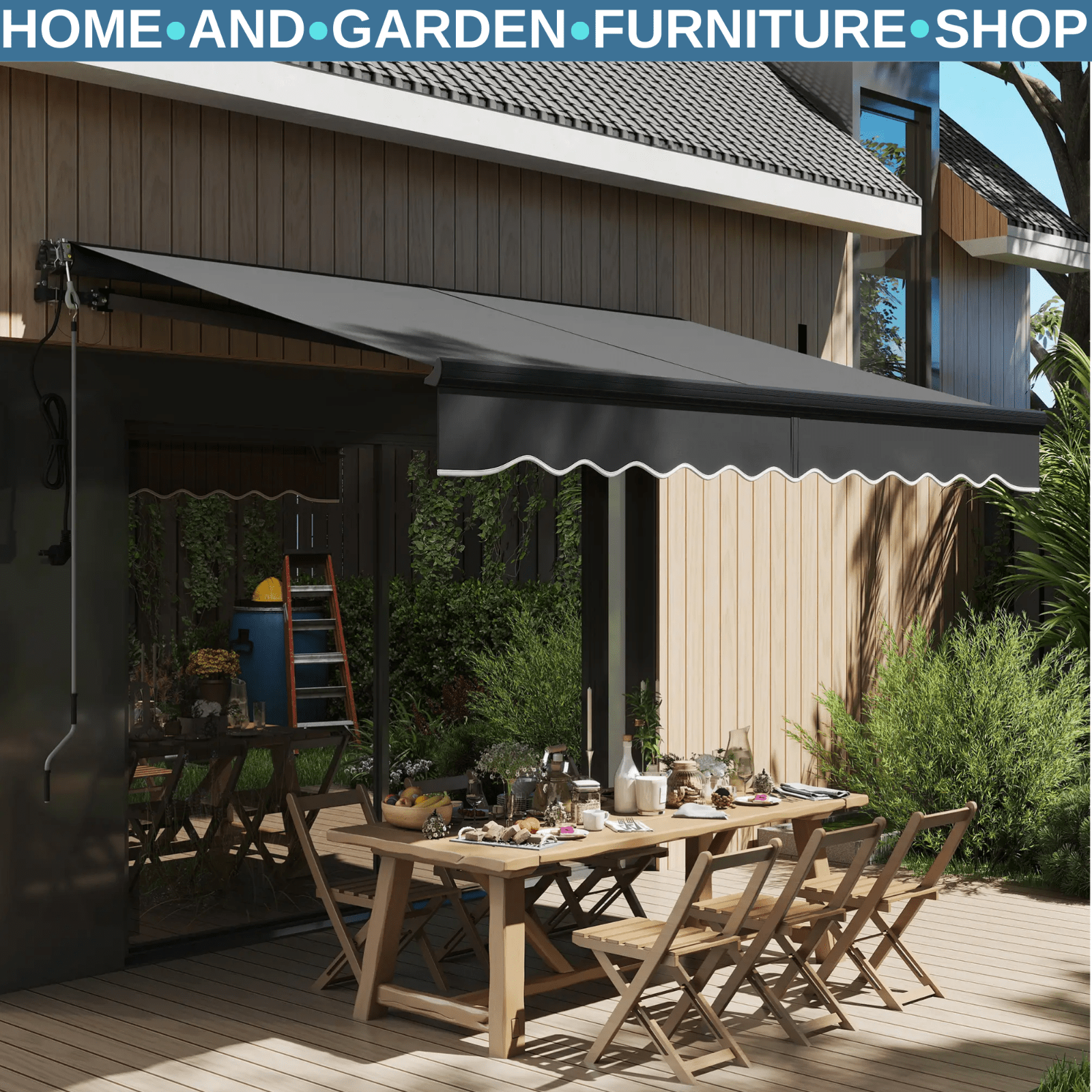 Awning Retractable Sun Shelter Canopy with Remote Control & Electric Dark Grey - Home and Garden Furniture Shop - rustic - furniture