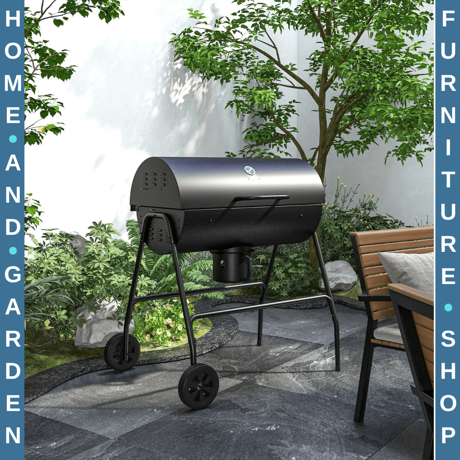 Barrel Charcoal BBQ Grill Trolley with Wheels, Ash Catchers and Thermometer - Home and Garden Furniture Shop - #rustic - furniture#