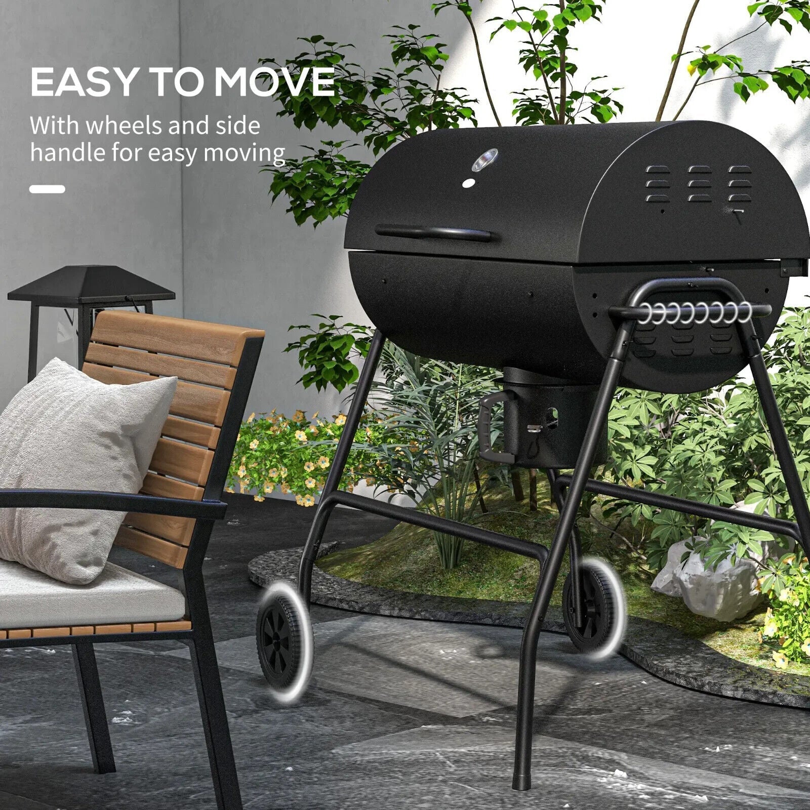 Barrel Charcoal BBQ Grill Trolley with Wheels, Ash Catchers and Thermometer - Home and Garden Furniture Shop - #rustic - furniture#
