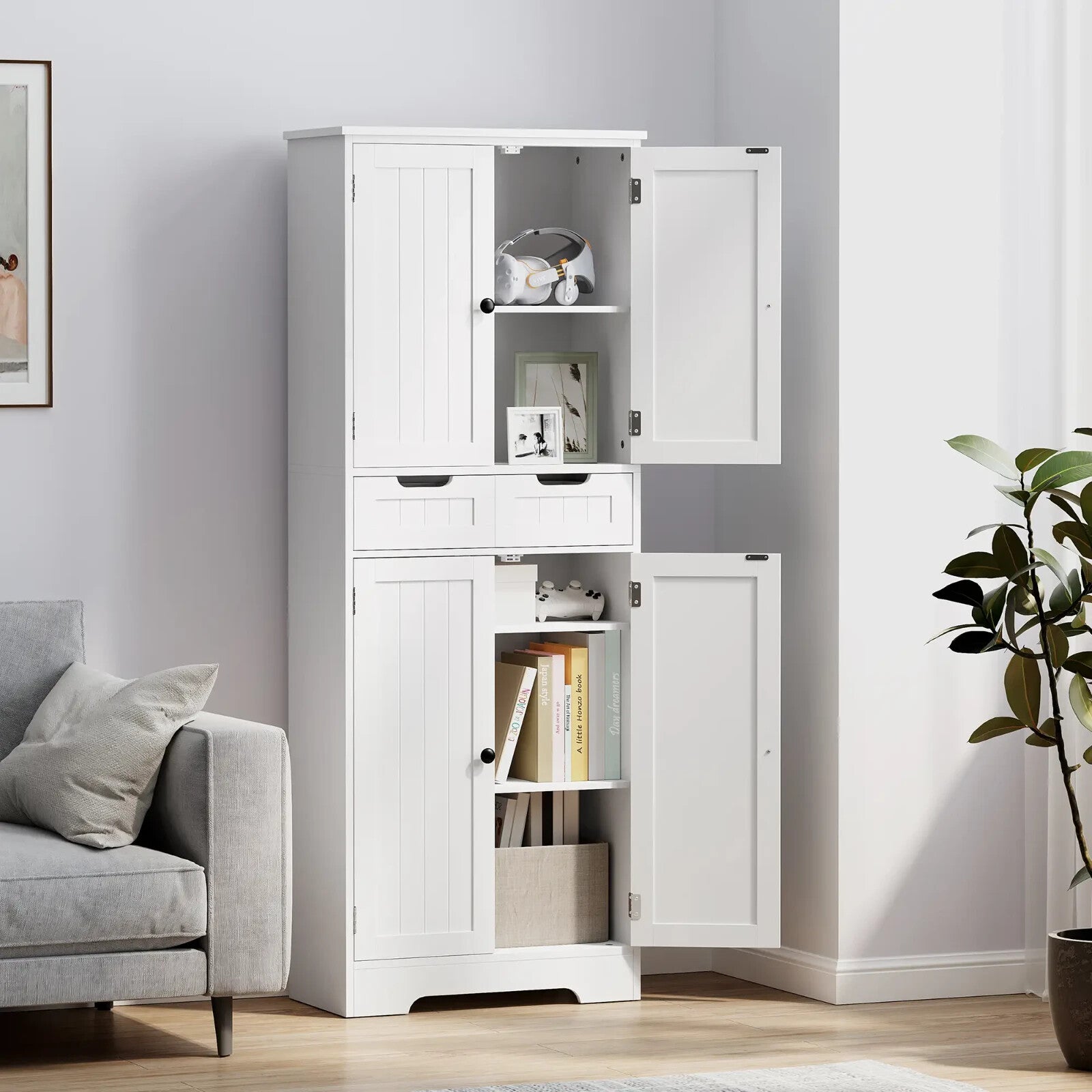 Bathroom Cabinet Tall Storage Cupboard With Drawer, Shelf and Doors White - Home and Garden Furniture Shop - rustic - furniture