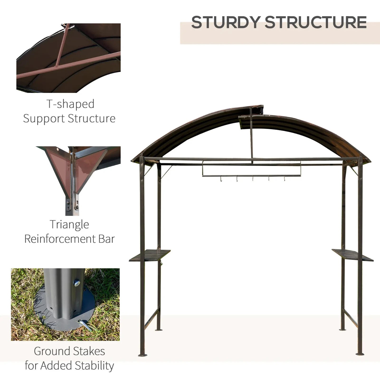 BBQ Gazebo Garden Canopy Tent Metal Frame Shelter for Cooking or Smoking Brown - Home and Garden Furniture Shop - rustic - furniture