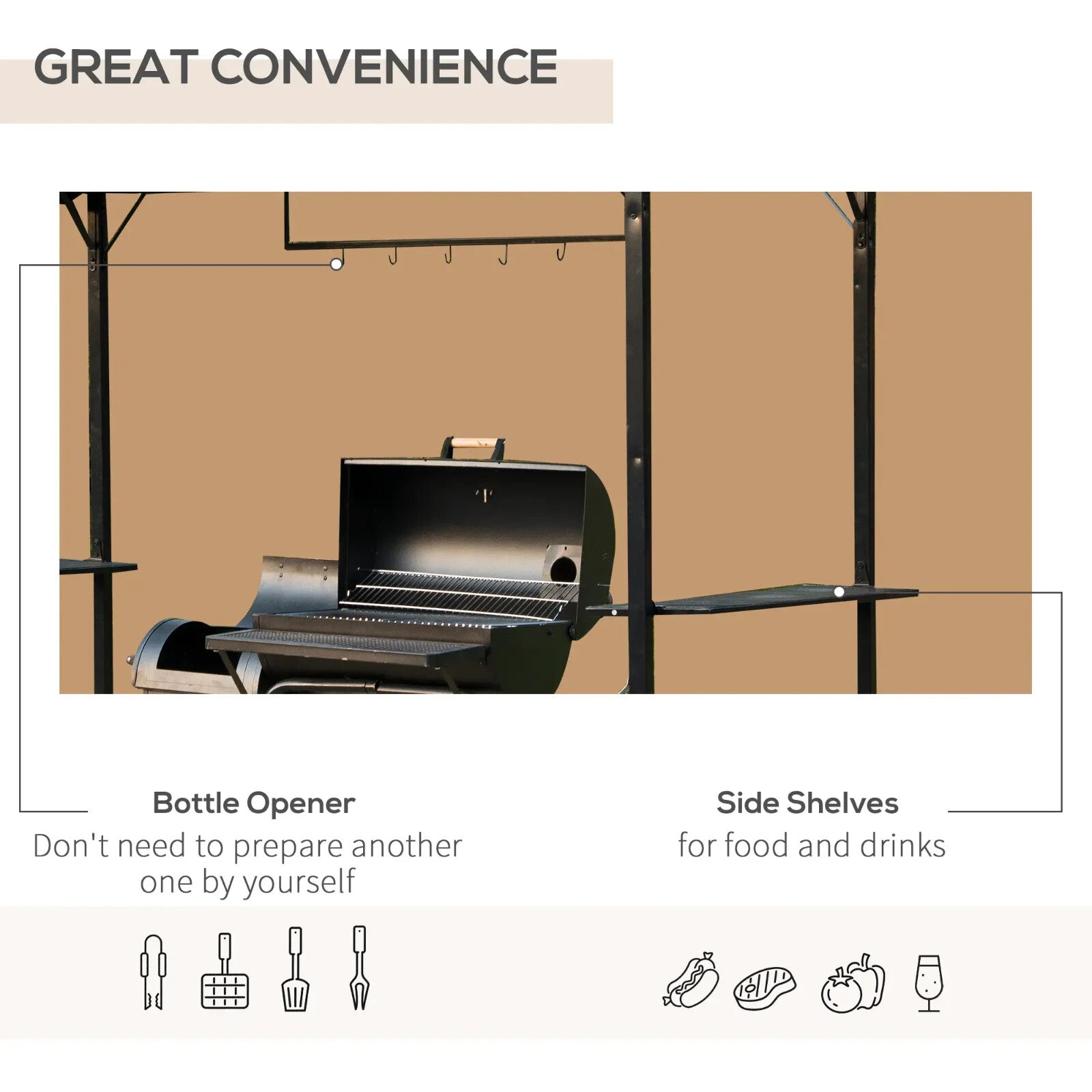 BBQ Gazebo Garden Canopy Tent Metal Frame Shelter for Cooking or Smoking Brown - Home and Garden Furniture Shop - rustic - furniture