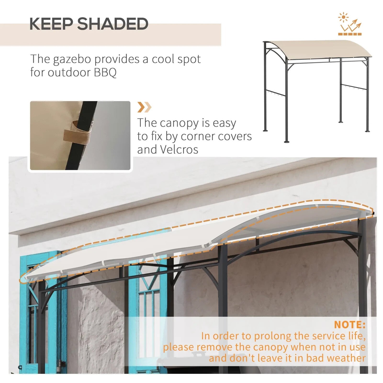 BBQ Gazebo Tent Outdoor BBQ Cooking Shelter 2.2 x 1.5 m Sun Shade Canopy Beige - Home and Garden Furniture Shop - rustic - furniture