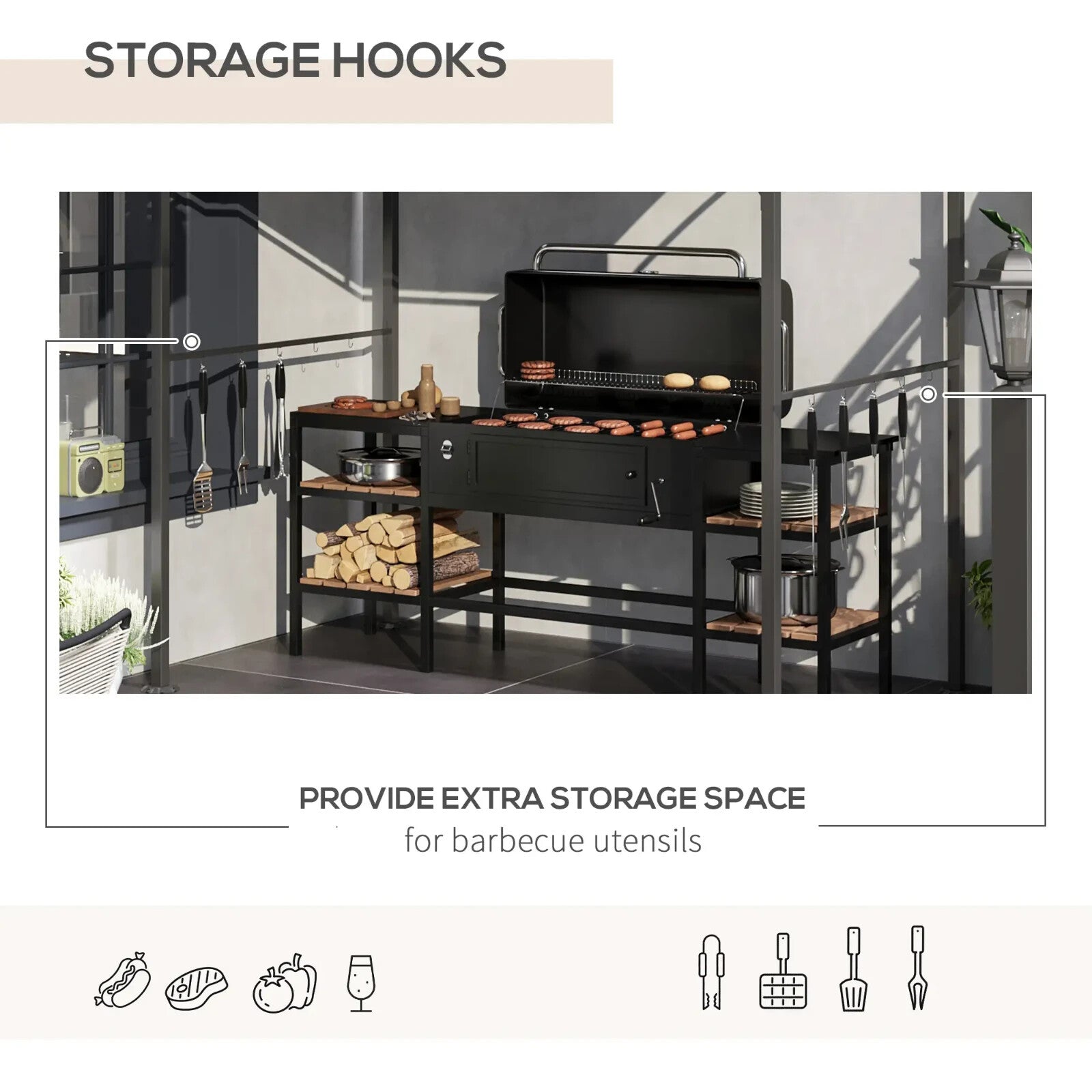 BBQ Gazebo Tent Outdoor BBQ Cooking Shelter 2.2 x 1.5 m Sun Shade Canopy Beige - Home and Garden Furniture Shop - rustic - furniture