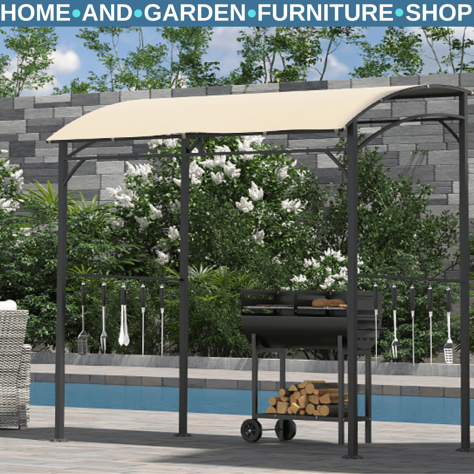 BBQ Gazebo Tent Outdoor BBQ Cooking Shelter 2.2 x 1.5 m Sun Shade Canopy Beige - Home and Garden Furniture Shop - rustic - furniture