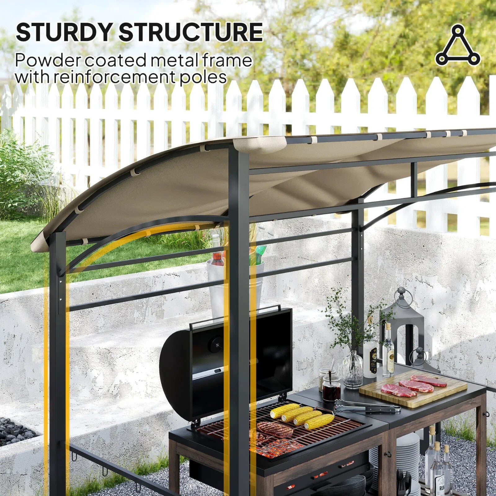 BBQ Gazebo Tent Sun Shade with Canopy 2.2 x 1.5m Patio BBQ Shelter Metal Khaki - Home and Garden Furniture Shop - rustic - furniture