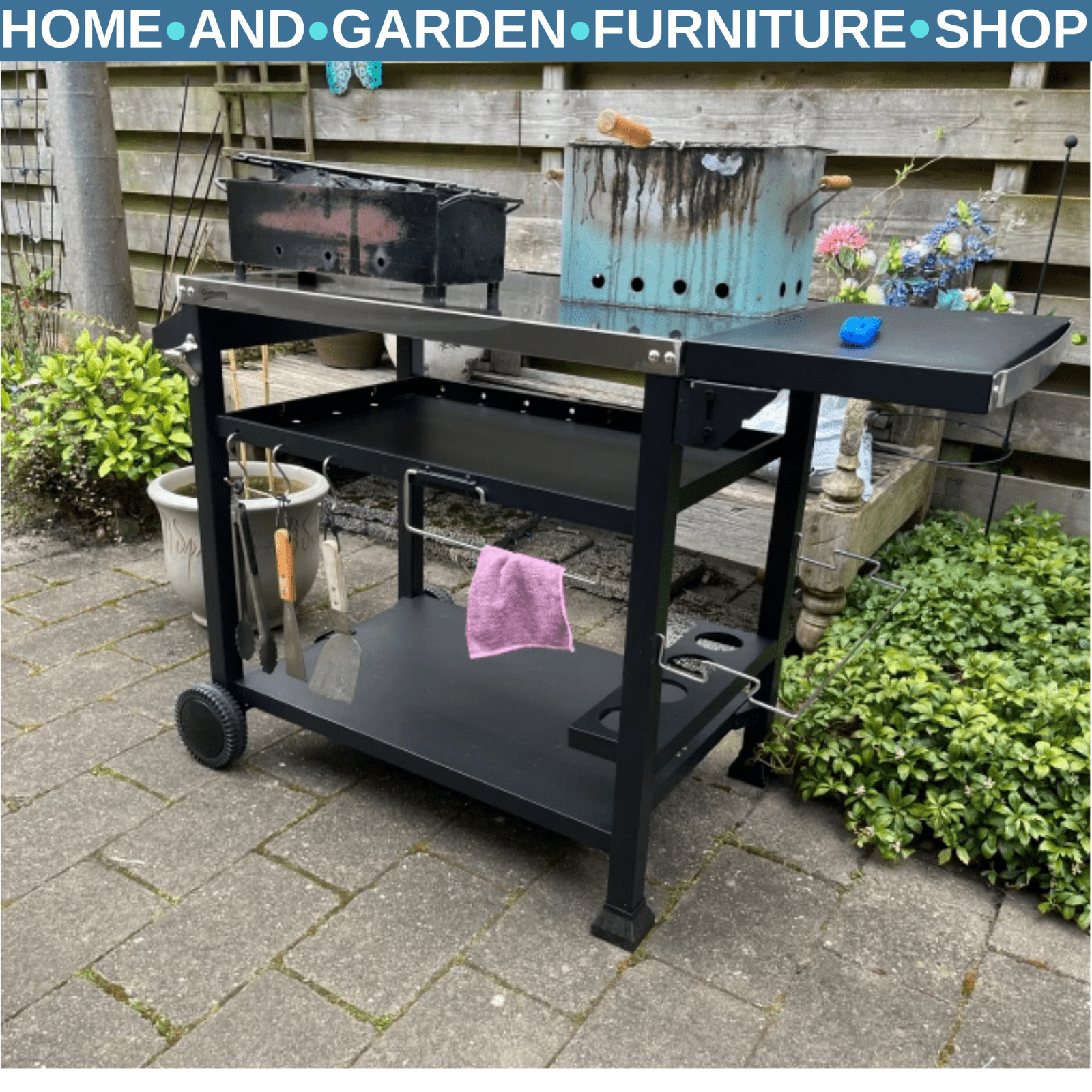 BBQ Grill Table w/ Stainless Steel Top Outdoor Cooking Station Prep Work Surface - Home and Garden Furniture Shop - rustic - furniture