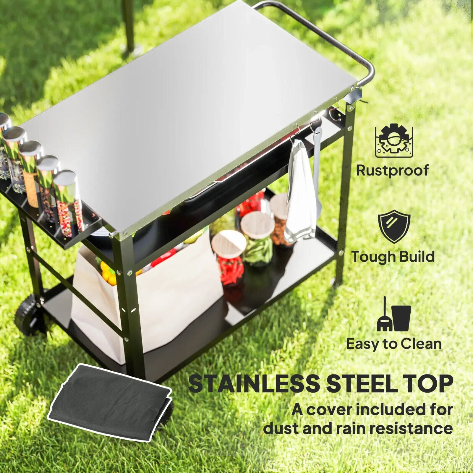 BBQ Trolley with Stainless Steel Top Adjustable Shelf Outdoor Kitchen Station - Home and Garden Furniture Shop - #rustic - furniture#