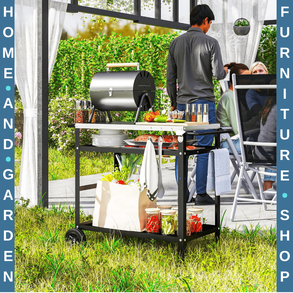 BBQ Trolley with Stainless Steel Top Adjustable Shelf Outdoor Kitchen Station - Home and Garden Furniture Shop - #rustic - furniture#