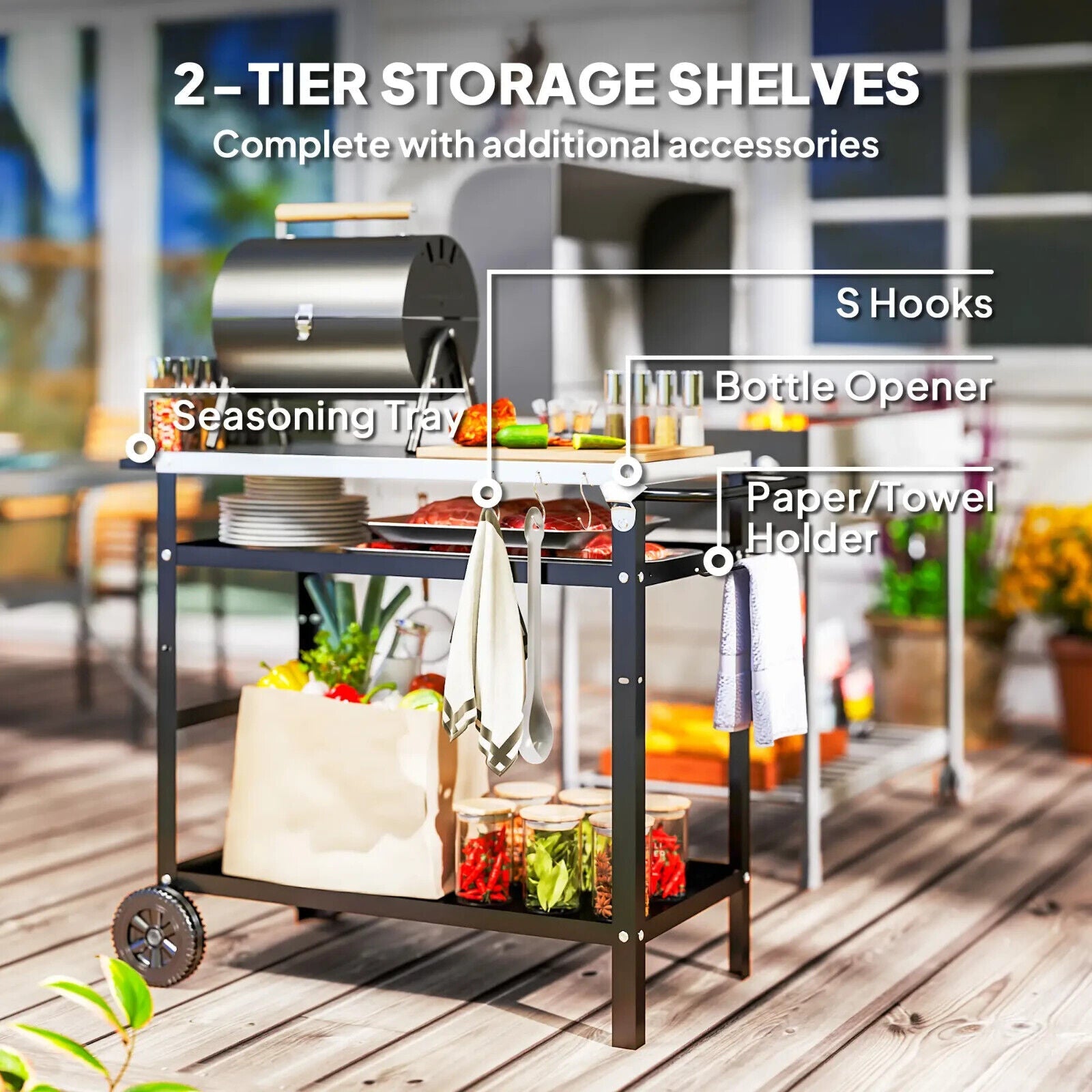 BBQ Trolley with Stainless Steel Top Adjustable Shelf Outdoor Kitchen Station - Home and Garden Furniture Shop - #rustic - furniture#