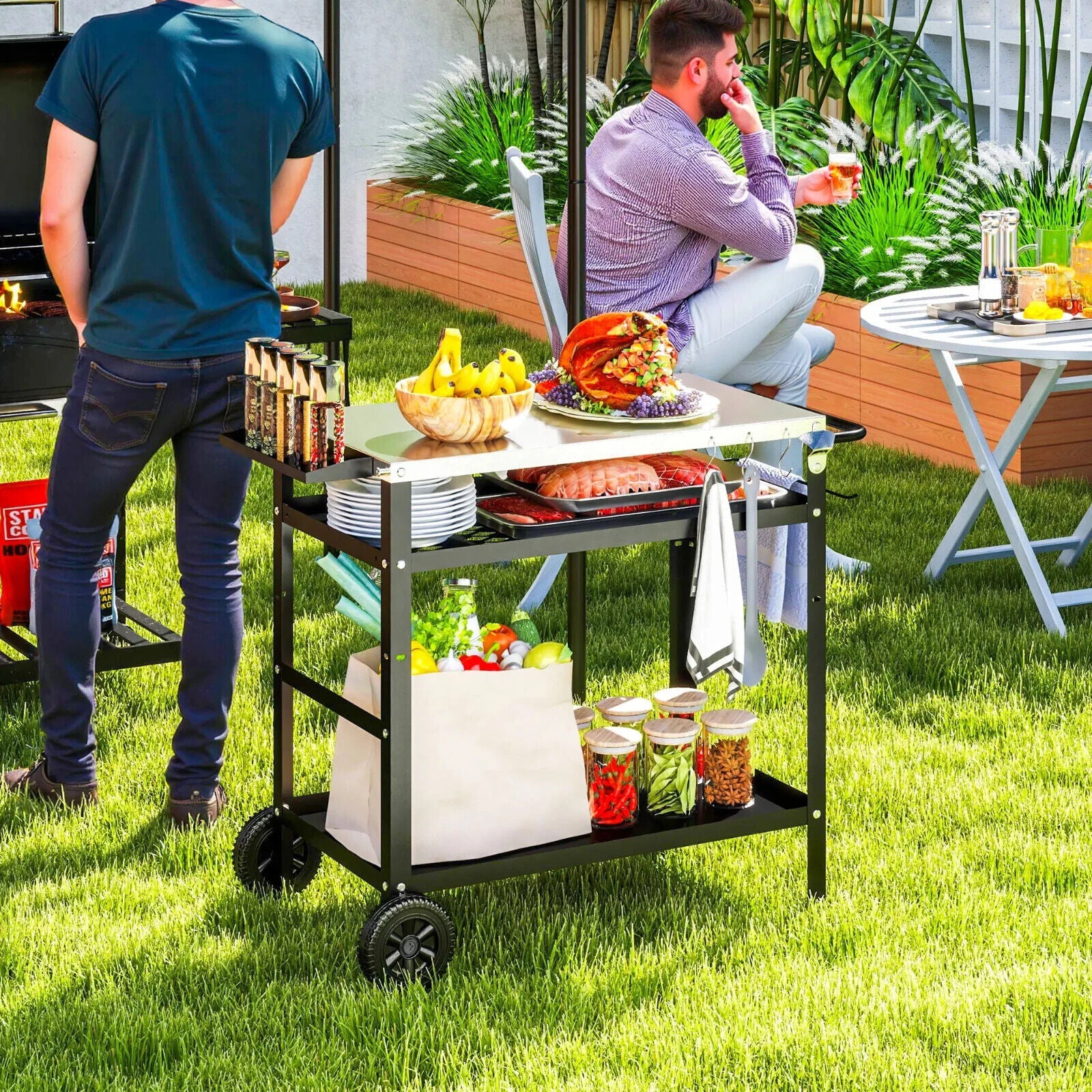 BBQ Trolley with Stainless Steel Top Adjustable Shelf Outdoor Kitchen Station - Home and Garden Furniture Shop - #rustic - furniture#