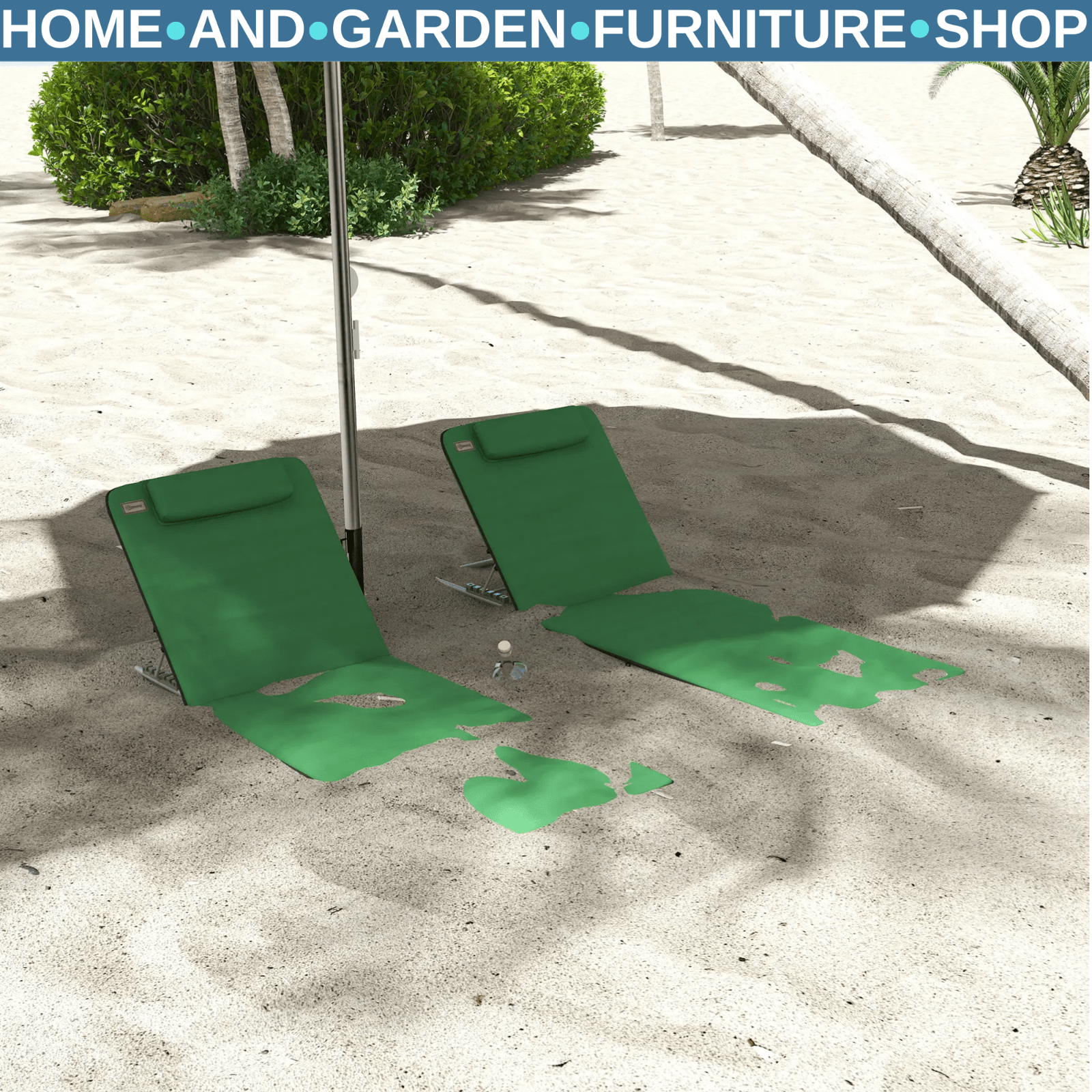 Beach Mat Chairs Set 2 - PCS w/ Padded Pillow & 5 - Level Adjustable Backrest Green - Home and Garden Furniture Shop - rustic - furniture