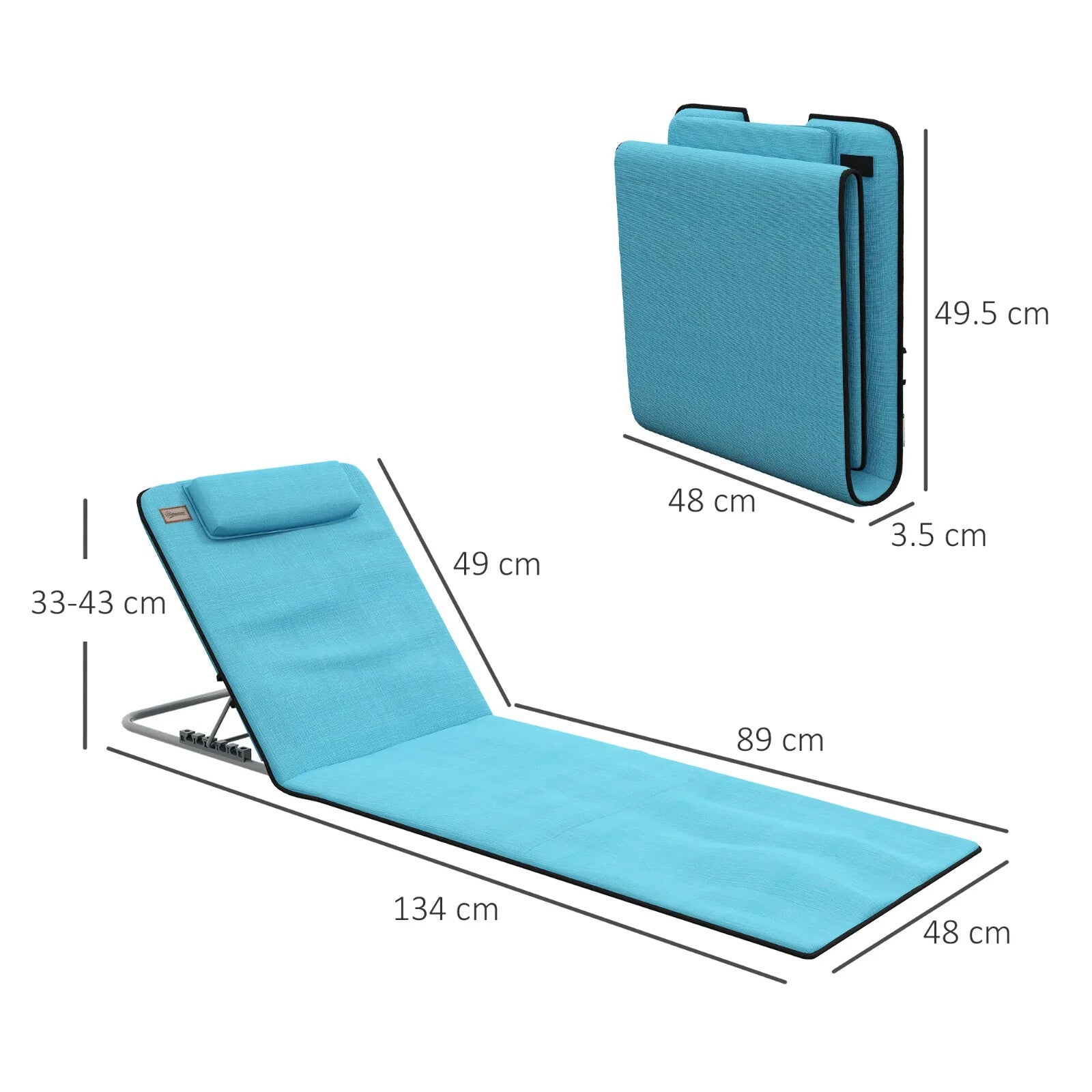 Beach Mat Chairs Set 2 - PCS with Pillow & 5 - Level Adjustable Backrest Sky Blue - Home and Garden Furniture Shop - rustic - furniture