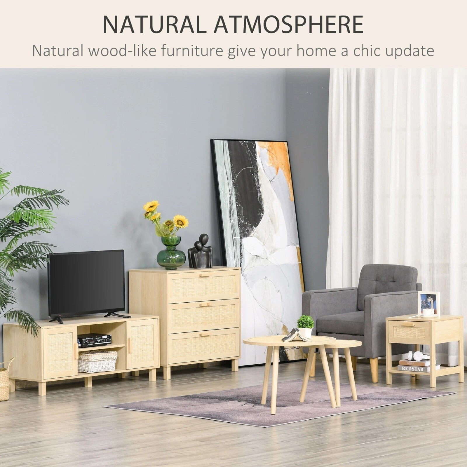 Bedroom Bedside Table Nightstand Storage Organiser Drawer Rattan Shelf Oak Style - Home and Garden Furniture Shop - rustic - furniture